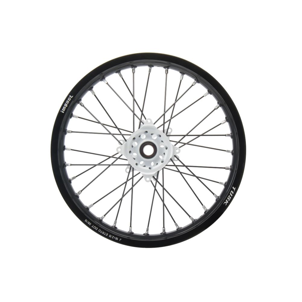 Tusk Impact Complete Rear Wheel - 18x2.15 Black Rim with Black Spokes & White Hub | Fits Yamaha YZ250F (2002-2025), YZ250 (2002-2025), YZ450F (2003-2025), YZ250FX (2015-2025) | Dirt Bike, Motocross & Off-Road Racing Replacement Wheel