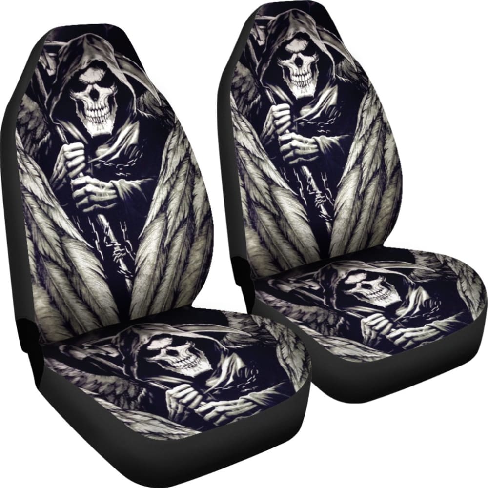 2 Pcs Gothic Skull Wings Car Seat Covers - Black PU Leather Auto Seat Protectors for Cars, Trucks & SUVs | Halloween Decor, Gothic Style Accessories for Car Enthusiasts
