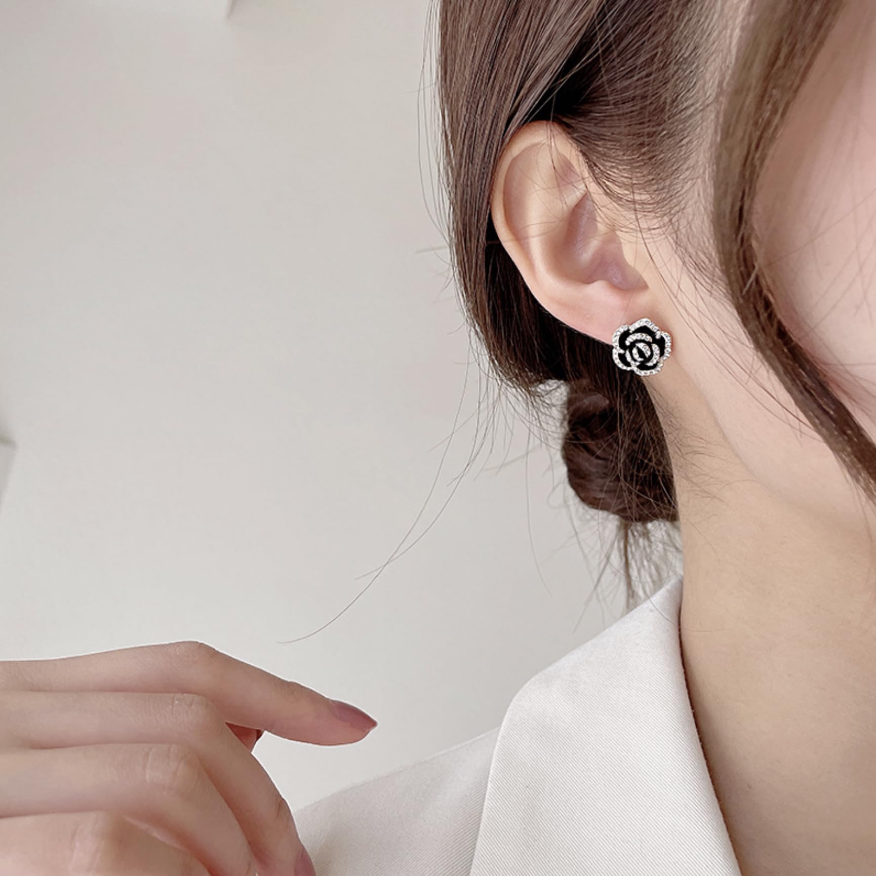 Gold Plated Cubic Zirconia Rose Flower Stud Earrings for Women - Dainty Silver Post Earrings with Clear Rhinestones | Fashion Jewelry Gift for Teen Girls & Women | Perfect for Weddings, Date Nights & Special Occasions