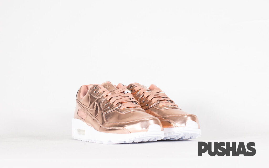Nike Air Max 90 Women's Running Shoes - Metallic Rose Gold Colorway | Comfortable Cushioned Sneakers for Jogging, Gym Workouts & Casual Wear