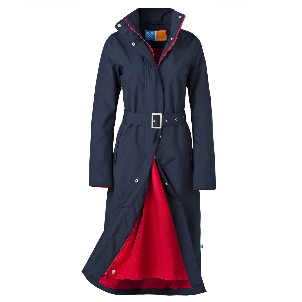 Happy Rainy Days Women's Waterproof Long Jacket - Navy Blue, X Small - Perfect for Outdoor Activities, Commuting & Rainy Day Fashion