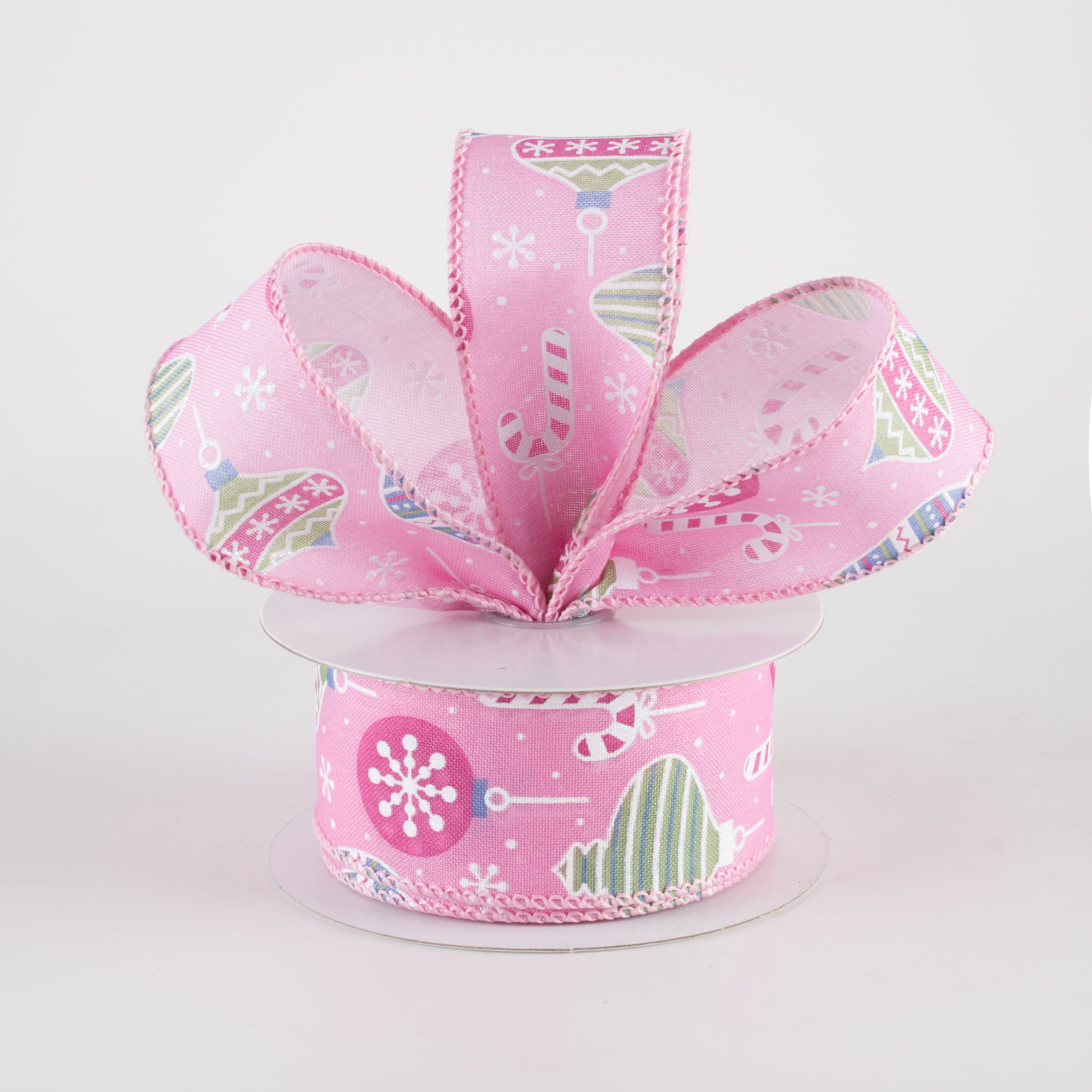 1.5 Inch Hanging Christmas Ornaments Ribbon - Mint Green on Pink Fabric Decorative Ribbon (10 Yards) for Tree Decorations, Gift Wrapping & Holiday Crafts