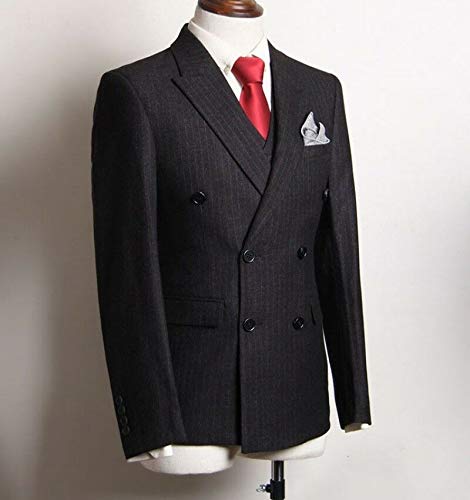 Men's Slim Fit Pinstripe 3-Piece Suit Set - Double Breasted Jacket, Pants & Vest | Formal Business Attire, Wedding & Special Occasions