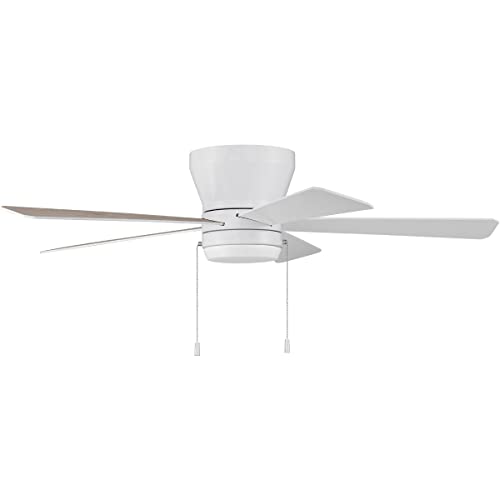 Craftmade MER52W5 52-Inch Flush Mount Ceiling Fan with LED Light Kit & Pull Chain, 5 Reversible Blades (White/Washed Oak) - Perfect for Bedroom, Living Room & Indoor Spaces