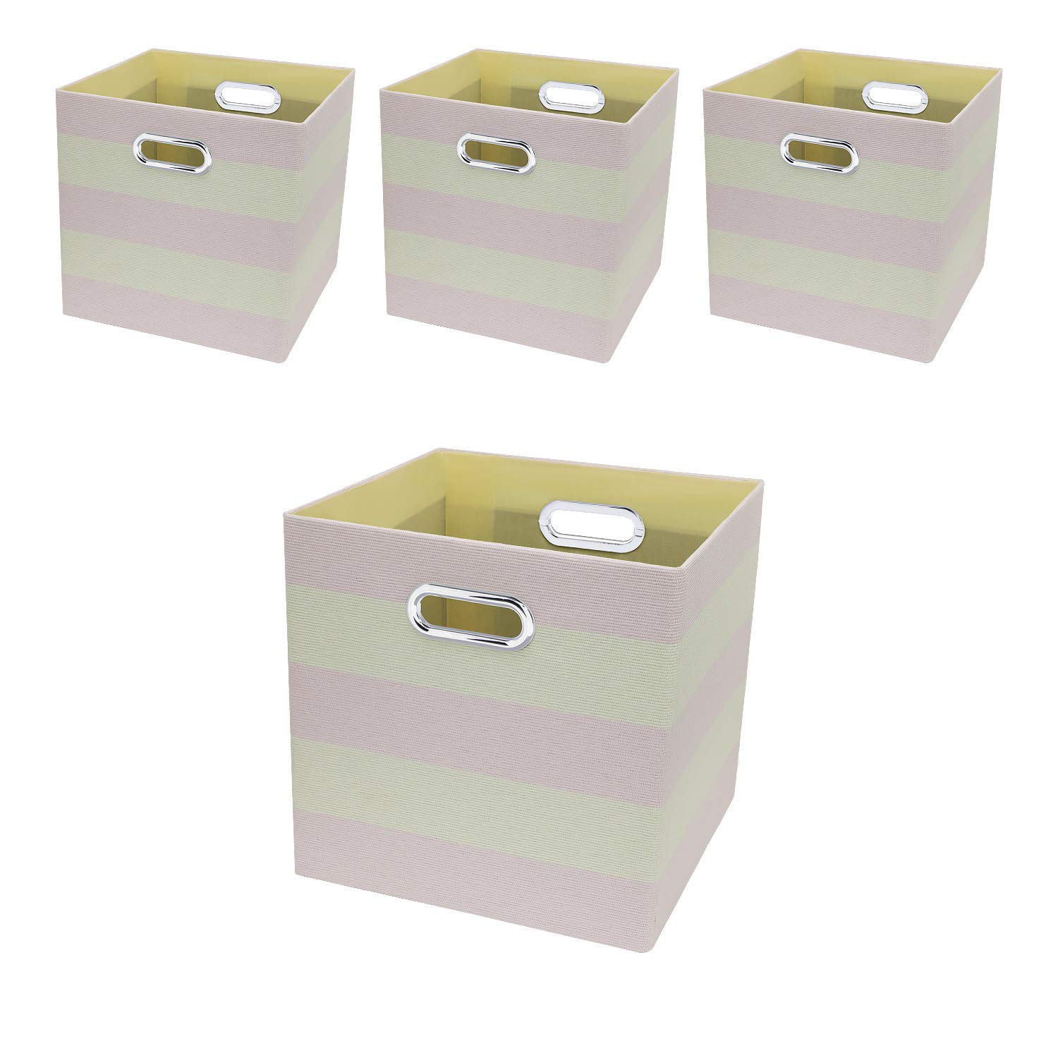Collapsible Storage Bins & Organizer Cubes 11x11x11 Inches - Set of 4 Light Pink Striped Fabric Boxes for Closet, Nursery, Office & Home Organization