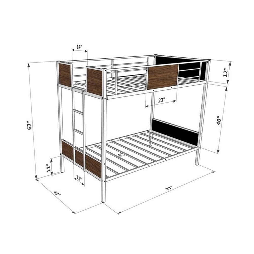 East West Furniture LYT0BLK Lynfield Twin Bunk Bed - Sturdy Metal Twin Over Twin Bunk Bed with Safety Guard Rails & 2-Step Ladder - Black Powder Coated Finish - Perfect for Kids' Bedrooms, Dorm Rooms & Space-Saving Home Solutions