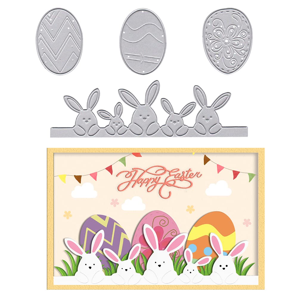 ALIBBON Easter Egg Rabbit Die Cuts - Metal Cutting Dies for DIY Card Making, Scrapbooking & Photo Albums - 3 Lace Egg Templates for Crafting, Embossing & Home Decor - Perfect for Easter Decorations, Gift Cards & Handmade Projects