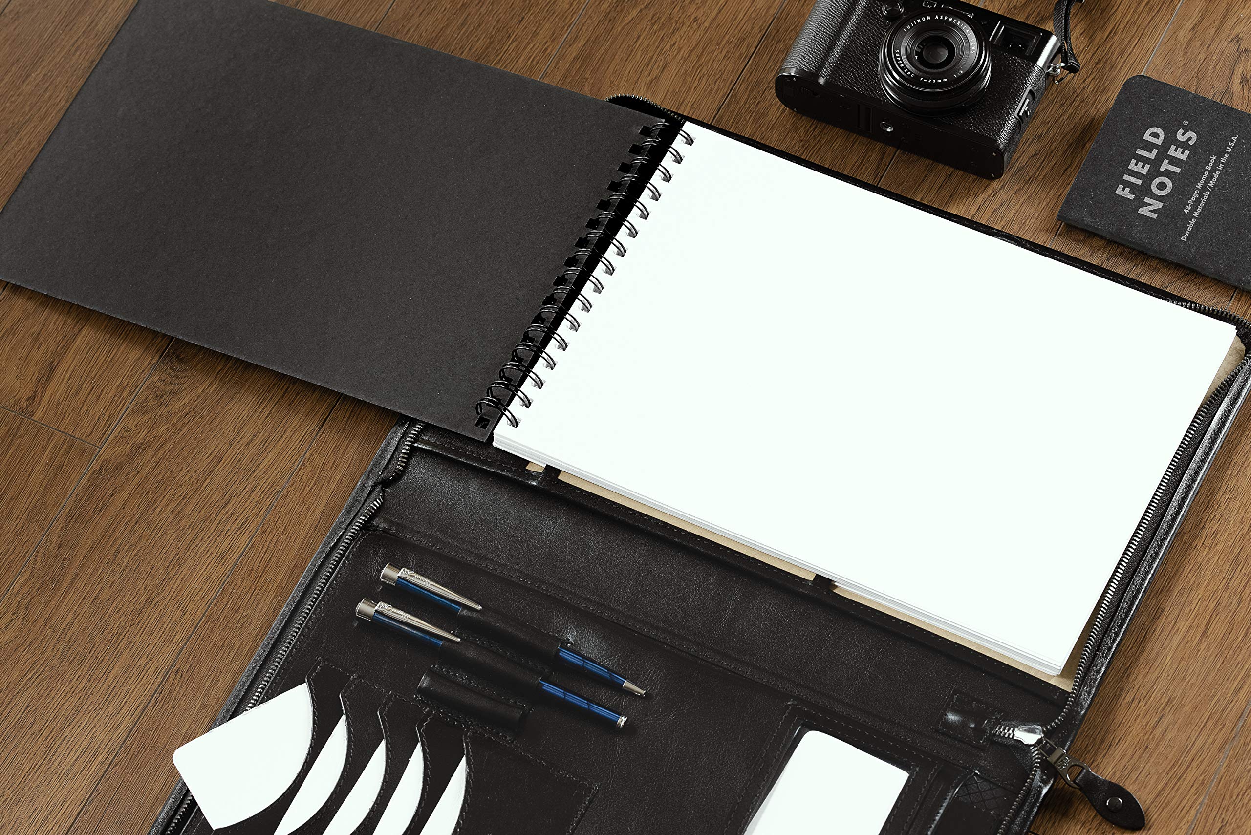 Premium Noda Leather A4 Portfolio - Professional Document Holder & Conference Folder with Built-in Calculator (Black) - Ideal for Business Meetings, Office Work & Presentations