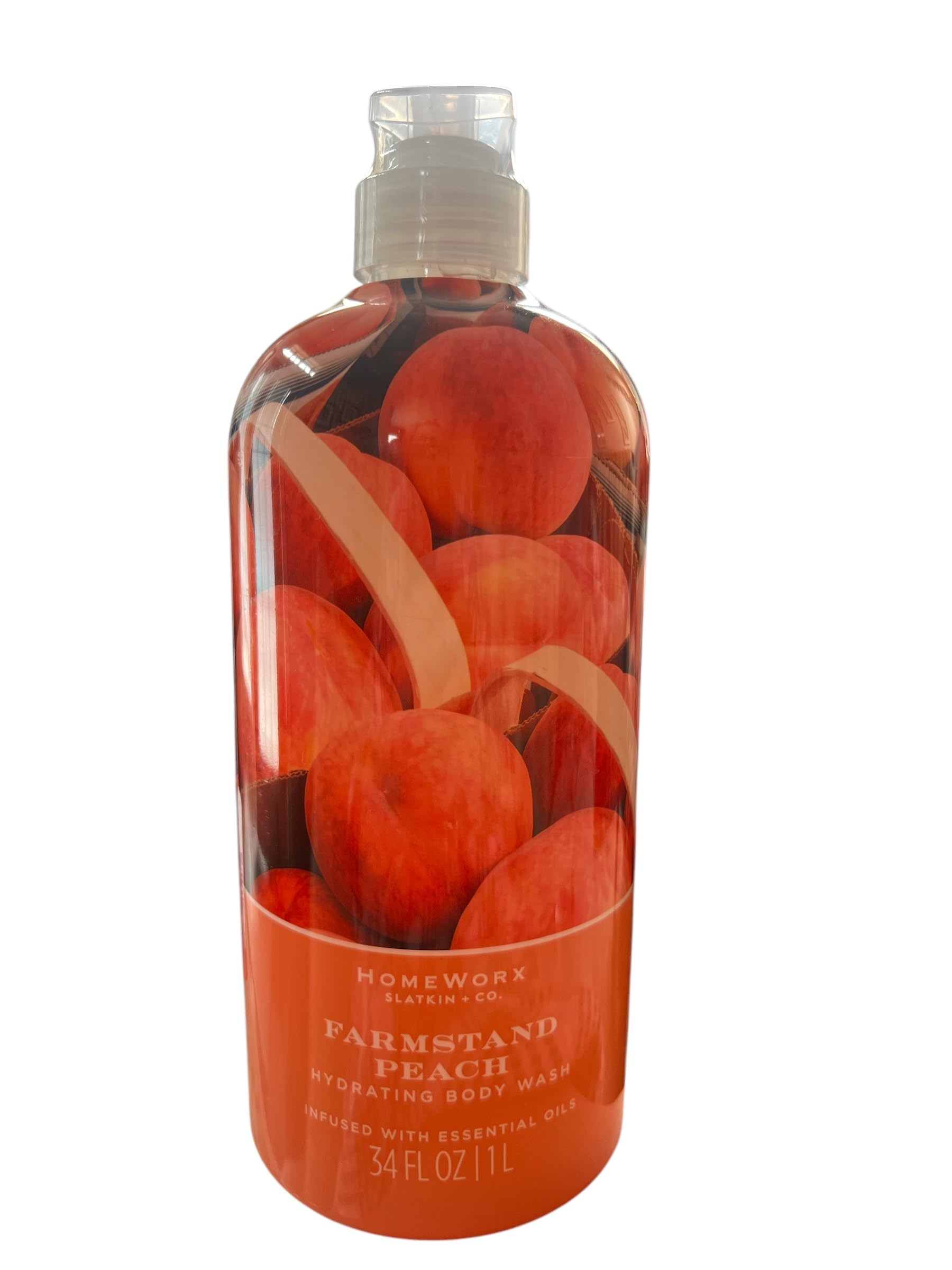 Homeworx Farmstand Peach Hydrating Body Wash with Essential Oils - 34 Fl Oz Moisturizing Shower Gel for Dry Skin - Perfect for Daily Use & Spa-Like Relaxation at Home
