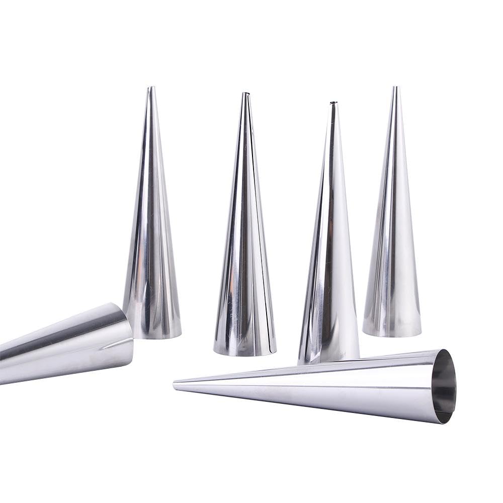 6PCS Stainless Steel Cream Horn Molds - Professional Baking Cones for Pastry, Waffle & Dessert Making - Perfect for Home Bakeries, Cafes and Restaurants