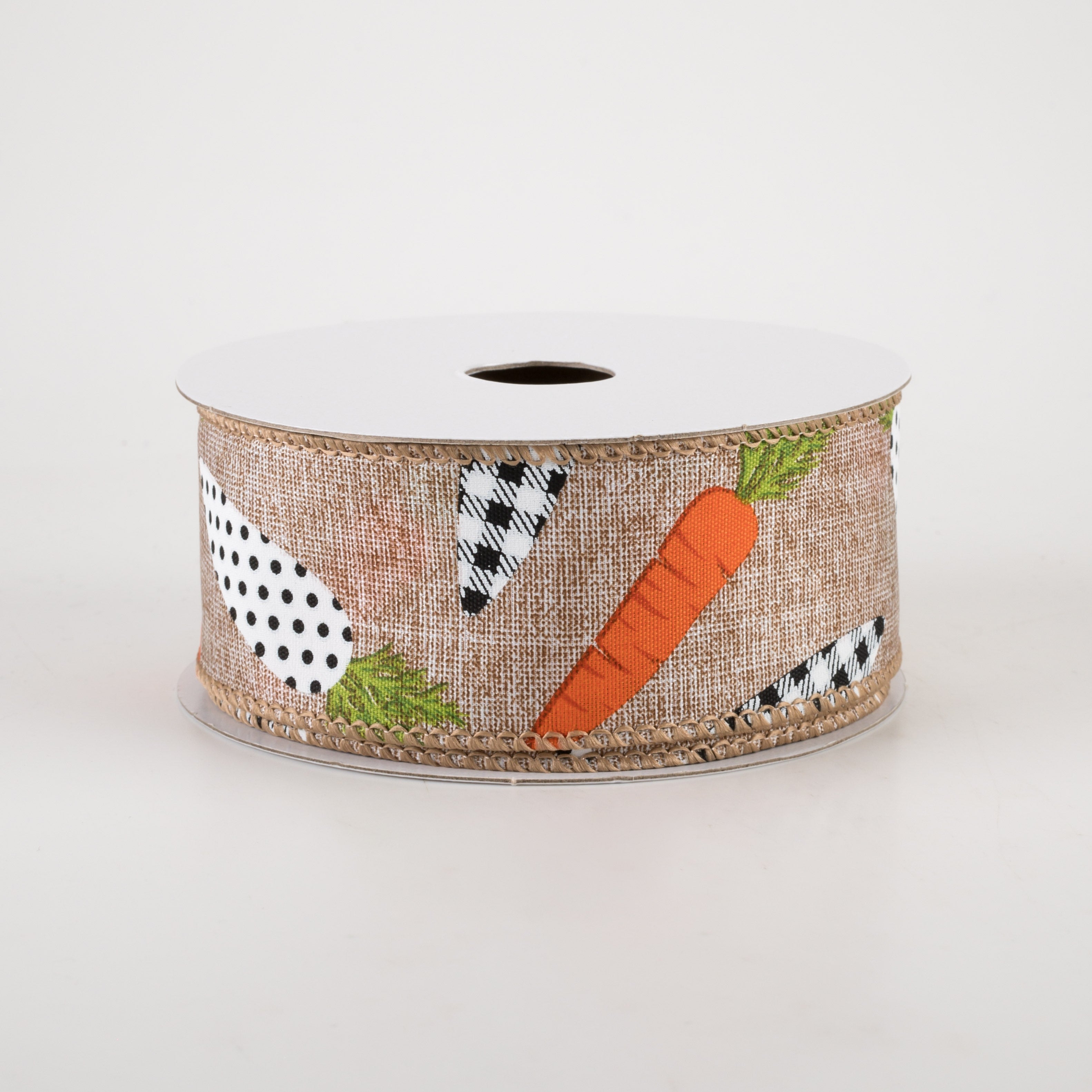 1.5 Inch Linen Black & White Carrot Print Ribbon - Natural Cotton Fabric (10 Yards) for Gift Wrapping, DIY Crafts, and Home Decor