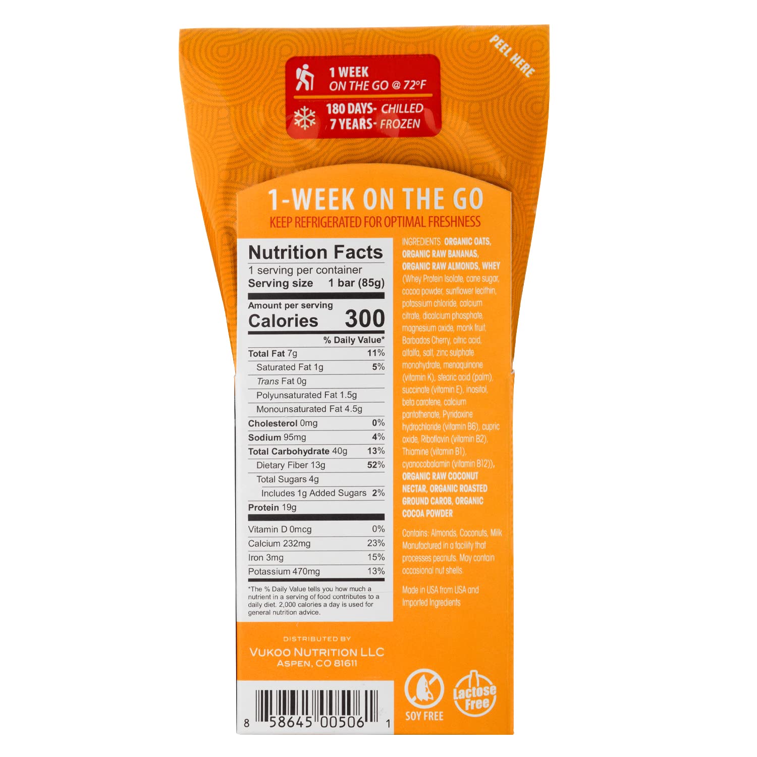 Vukoo Refrigerated Protein Bars - Banana Nut Flavor (28 Pack) | 19g Protein, Organic Oats, Low Sugar, High Fiber, Gluten Free | Healthy High Protein Snack for Gym, Hiking & Weight Loss