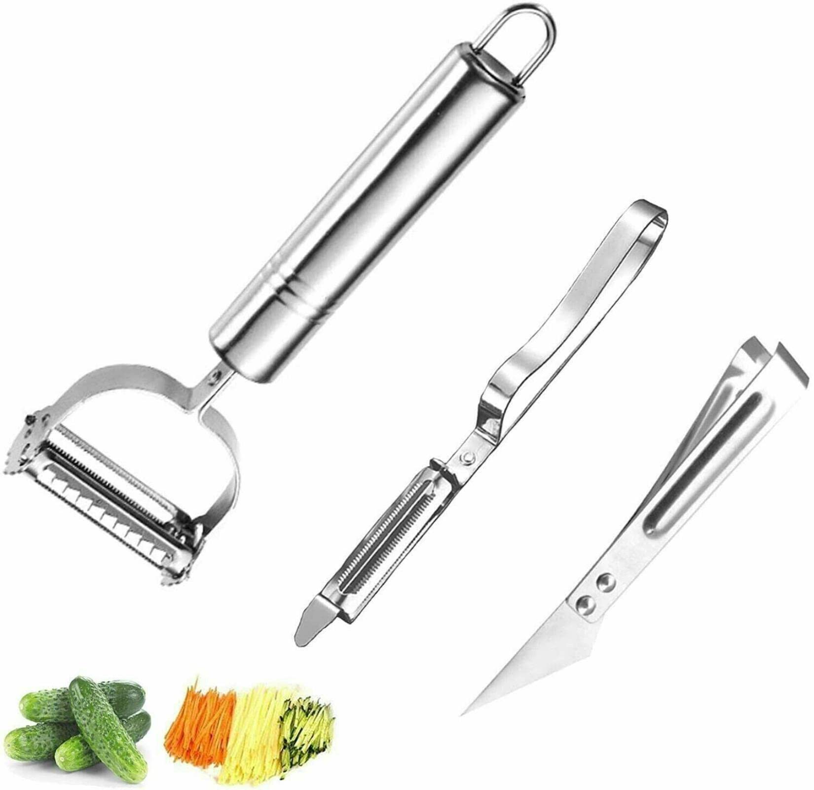 3-Pack Stainless Steel Potato Peelers - Multi-Purpose Kitchen Peeler for Potatoes, Carrots, Fruits & Vegetables - Ergonomic Design for Easy Peeling & Grating - Perfect for Home Cooking, Meal Prep & Professional Kitchens