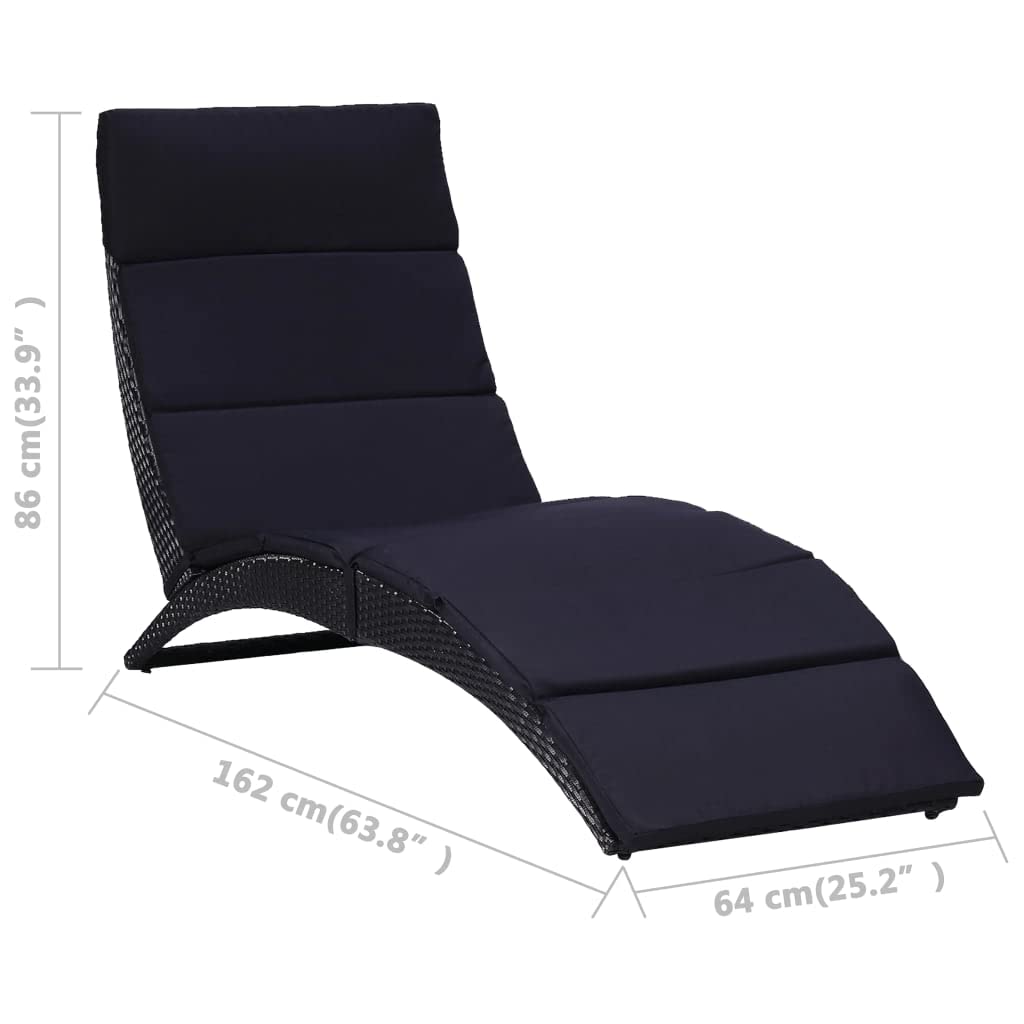 Black Poly Rattan Sunbed with Cushion - Outdoor Garden Patio Chaise Lounge Daybed for Relaxing | Perfect for Deck, Yard, Balcony, Beach & Indoor Use | Durable Sun Lounger for Poolside, Backyard & Vacation Homes