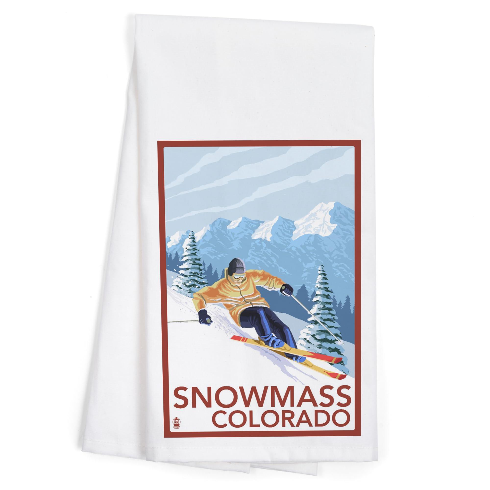 Lantern Press Snowmass Colorado Downhill Skier - 100% Cotton Tea Towel & Decorative Hand Towel for Kitchen, Home Decor - Perfect for Dish Drying, Gift Giving & Cabin Decor
