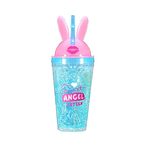 Cute Bunny Travel Tumbler with Straw - 16oz Insulated Frosty Mug Water Bottle for Girls, Kids - Perfect for Picnic, Birthday Party, School, Camping & Outdoor Activities (White, 480ml)