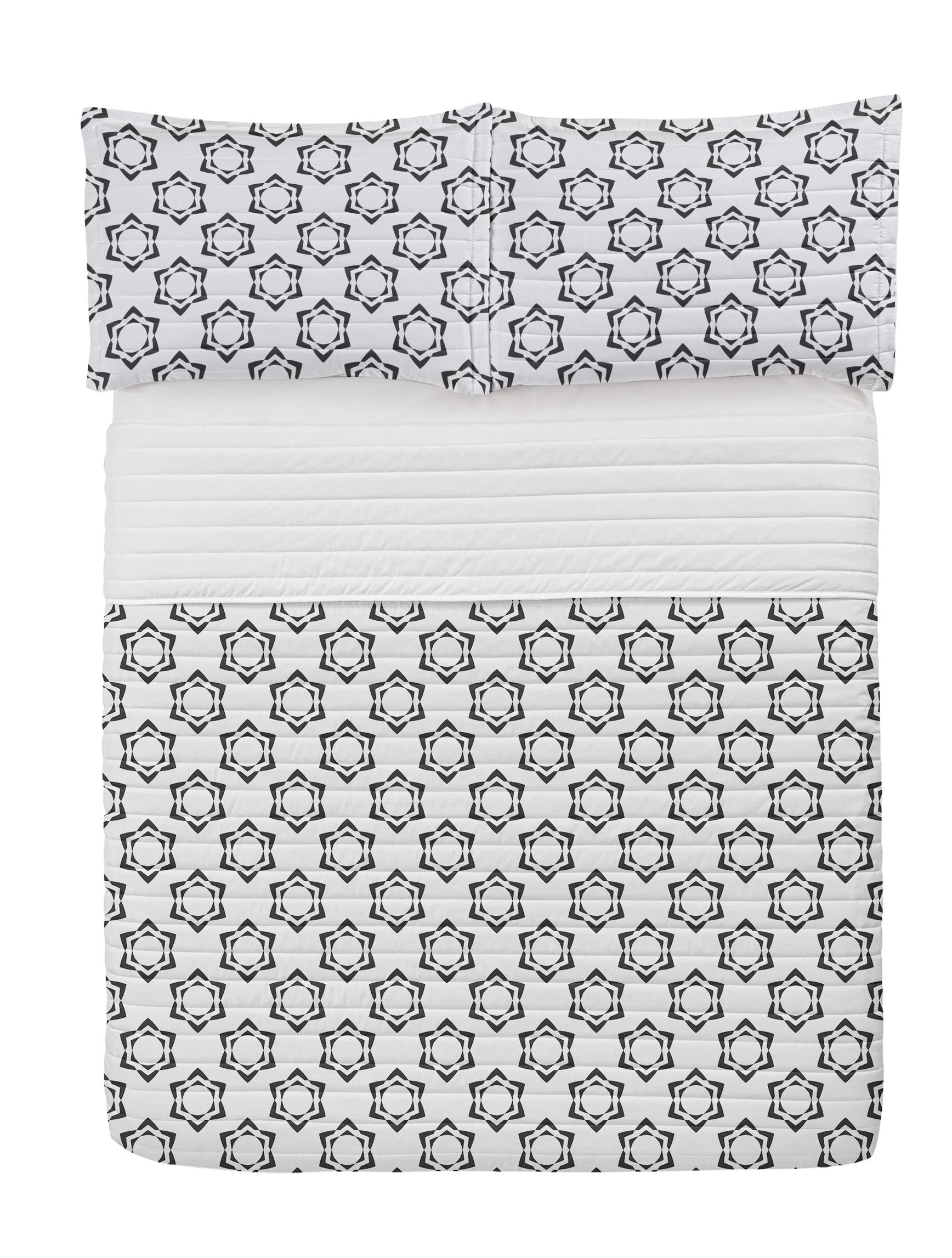 Ambesonne Abstract Microfiber Bedspread Set - Geometric Triangular Flowers Pattern, King Size Charcoal Grey & White - Soft Bedding with Pillow Shams & Comforter - Perfect for Modern Bedrooms, Guest Rooms & Dorm Decor