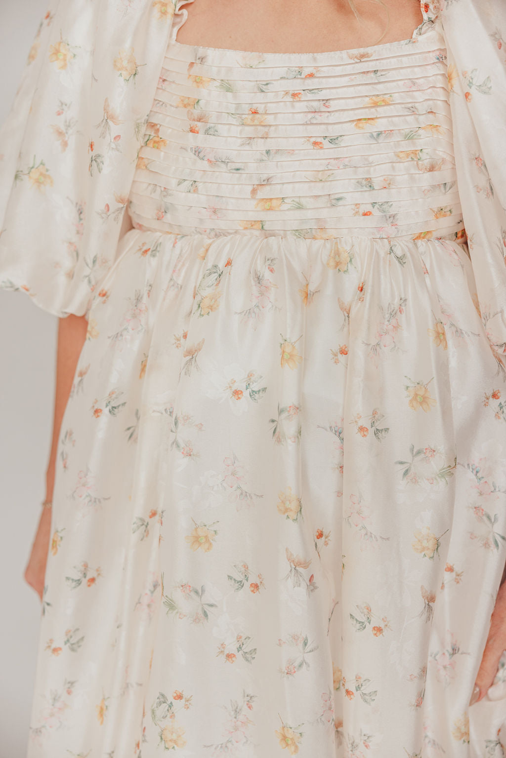 Melody Maxi Dress with Pleats & Bow Detail - Yellow Rose Floral Print | Bump Friendly Maternity Dress | Inclusive Sizing S-3XL | Perfect for Weddings, Baby Showers & Summer Vacations