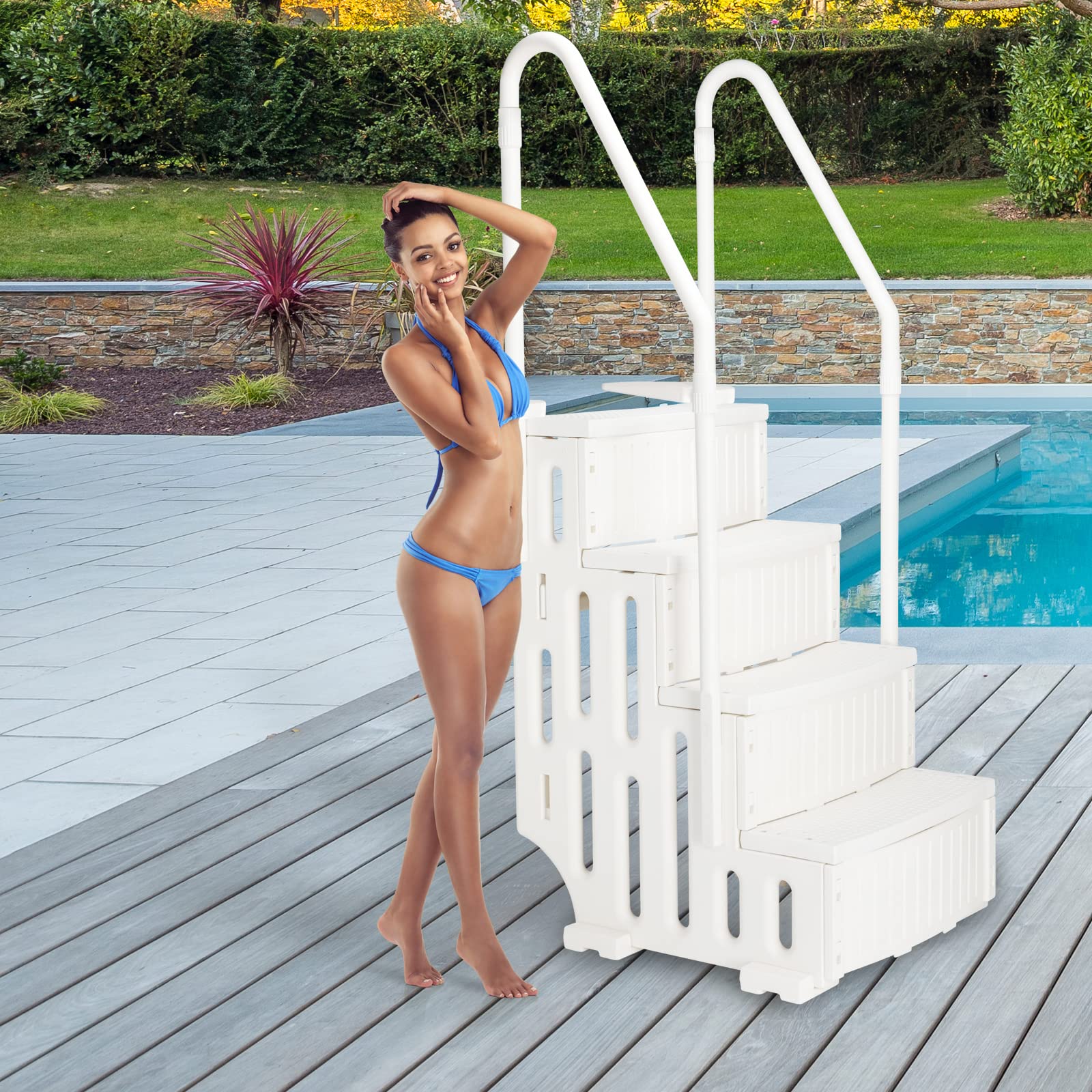 Heavy-Duty VINGLI Above Ground Pool Ladder with Handrails - 4-Step Safety Entry System in White & Grey | Perfect for Inground/Above Ground Swimming Pools, Backyard Safety Access