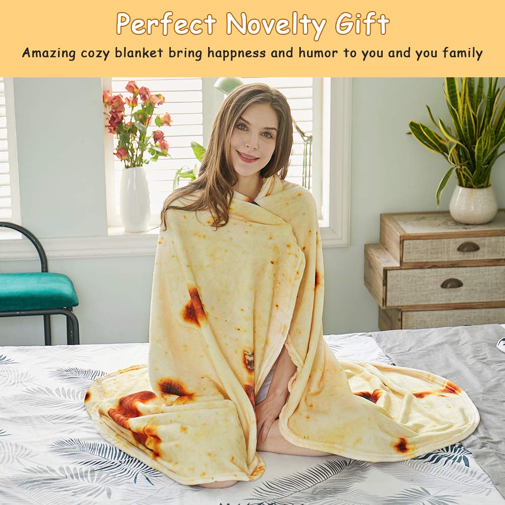 SeaRoomy Giant 47-inch Soft Tortilla Throw Blanket - Funny Novelty Round Wrap Blanket for Kids & Adults (Yellow) | Perfect for Movie Nights, Camping & Cozy Home Decor