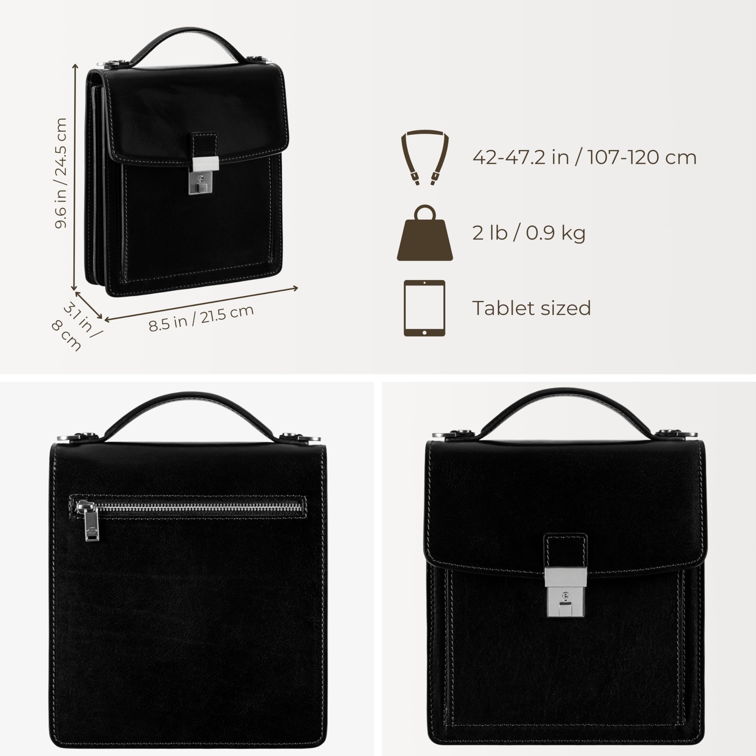 Premium Italian Leather Messenger Bag for Men - Durable Crossbody Briefcase with Time-Resistant Design - Perfect for Business, Travel & Daily Commute - Includes Gift Box
