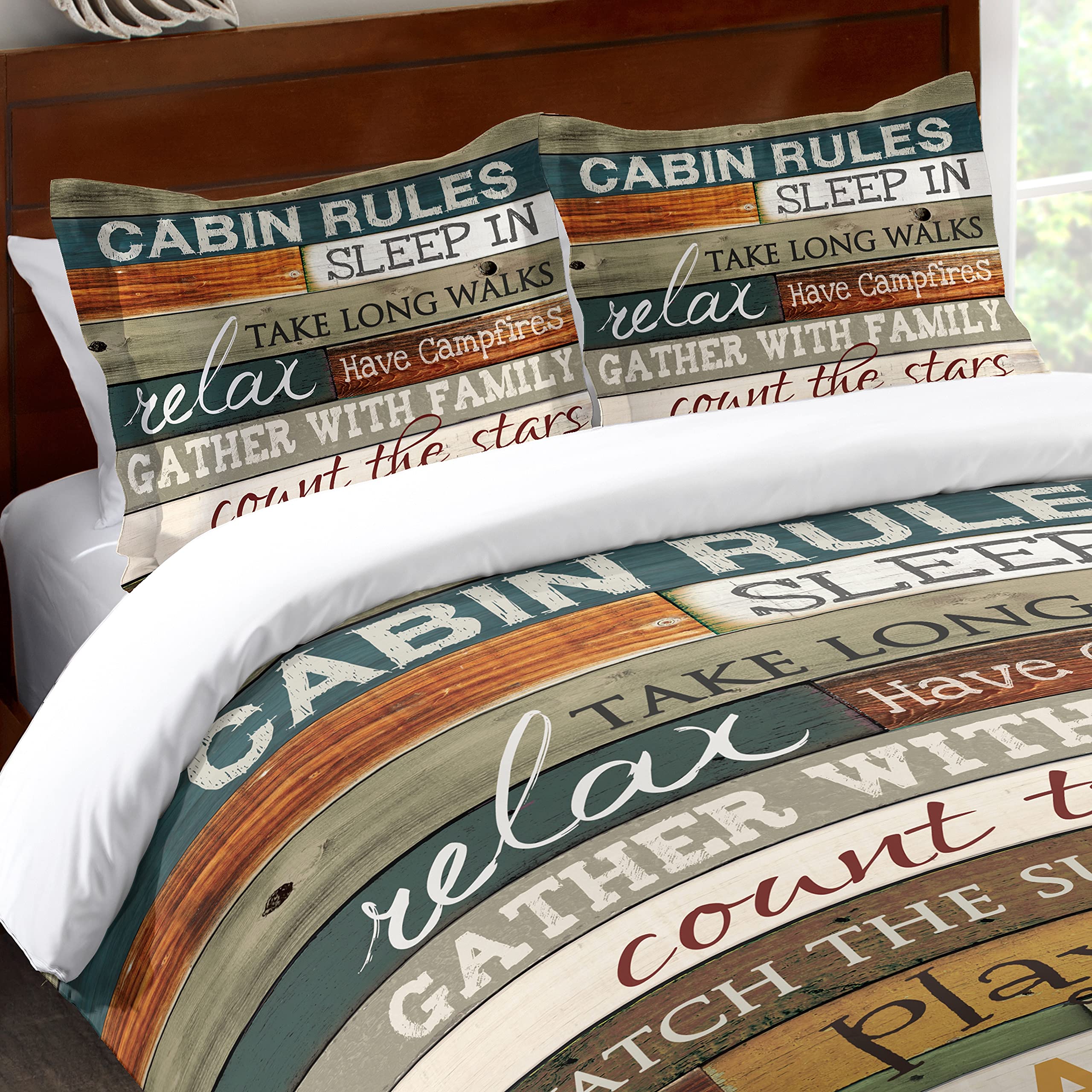 Laural Home Rules of The Cabin Standard Pillow Sham - Premium Cotton Decorative Pillow Cover for Bedroom, Living Room & Cabin Decor
