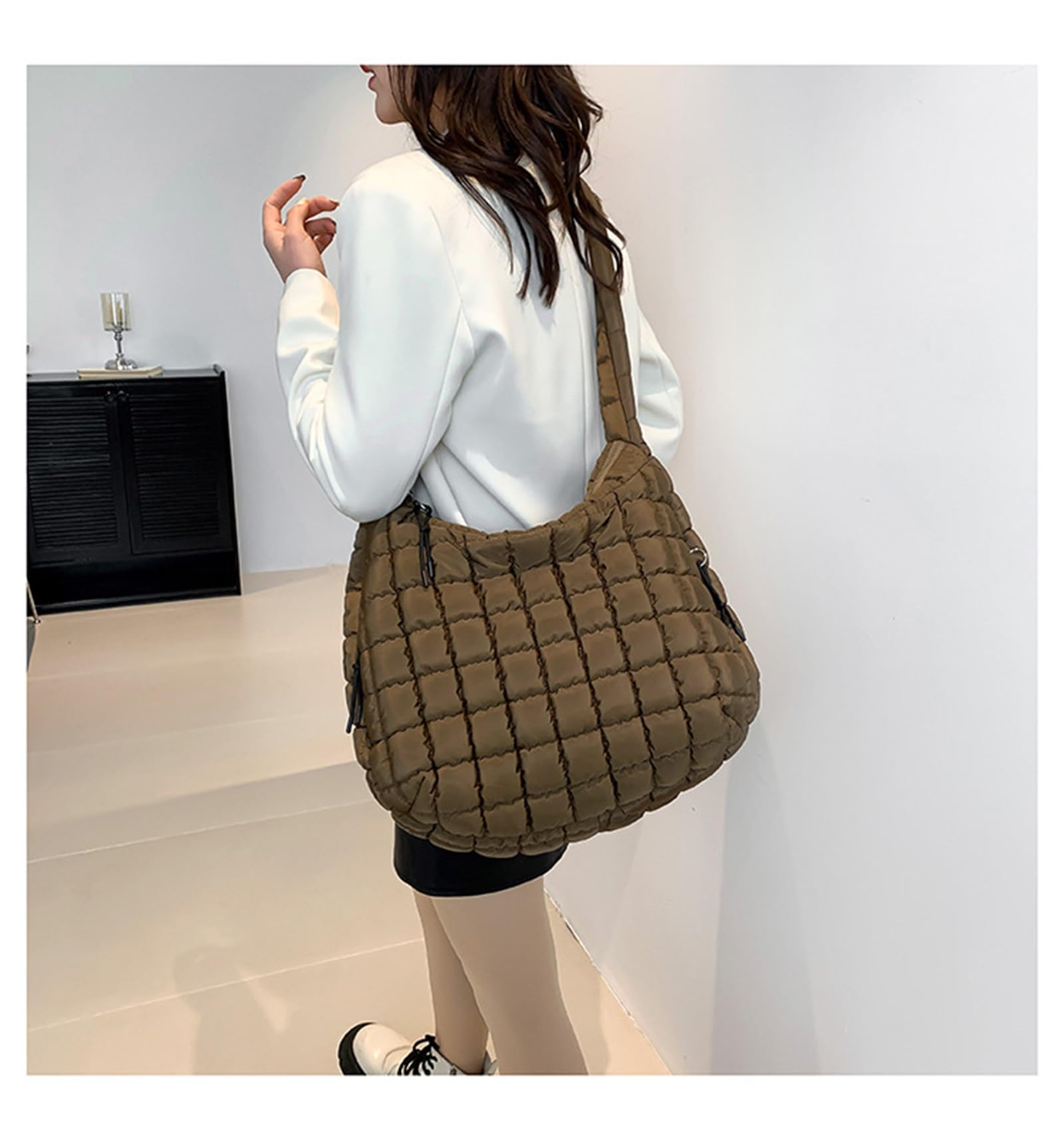 Quilted Tote Bag for Women - Large Puffer Crossbody Shoulder Bag, Lightweight Soft Carryall Handbag for Work, Travel & Shopping