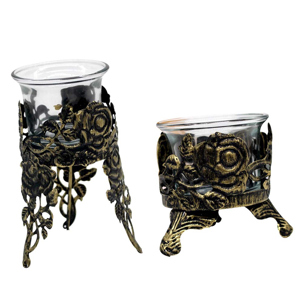 ARTIBETTER 2-Pack Metal Tea Light Holders - Elegant Rose Design Hollow Candle Cups for Home Decor, Wedding Centerpieces & Romantic Ambiance