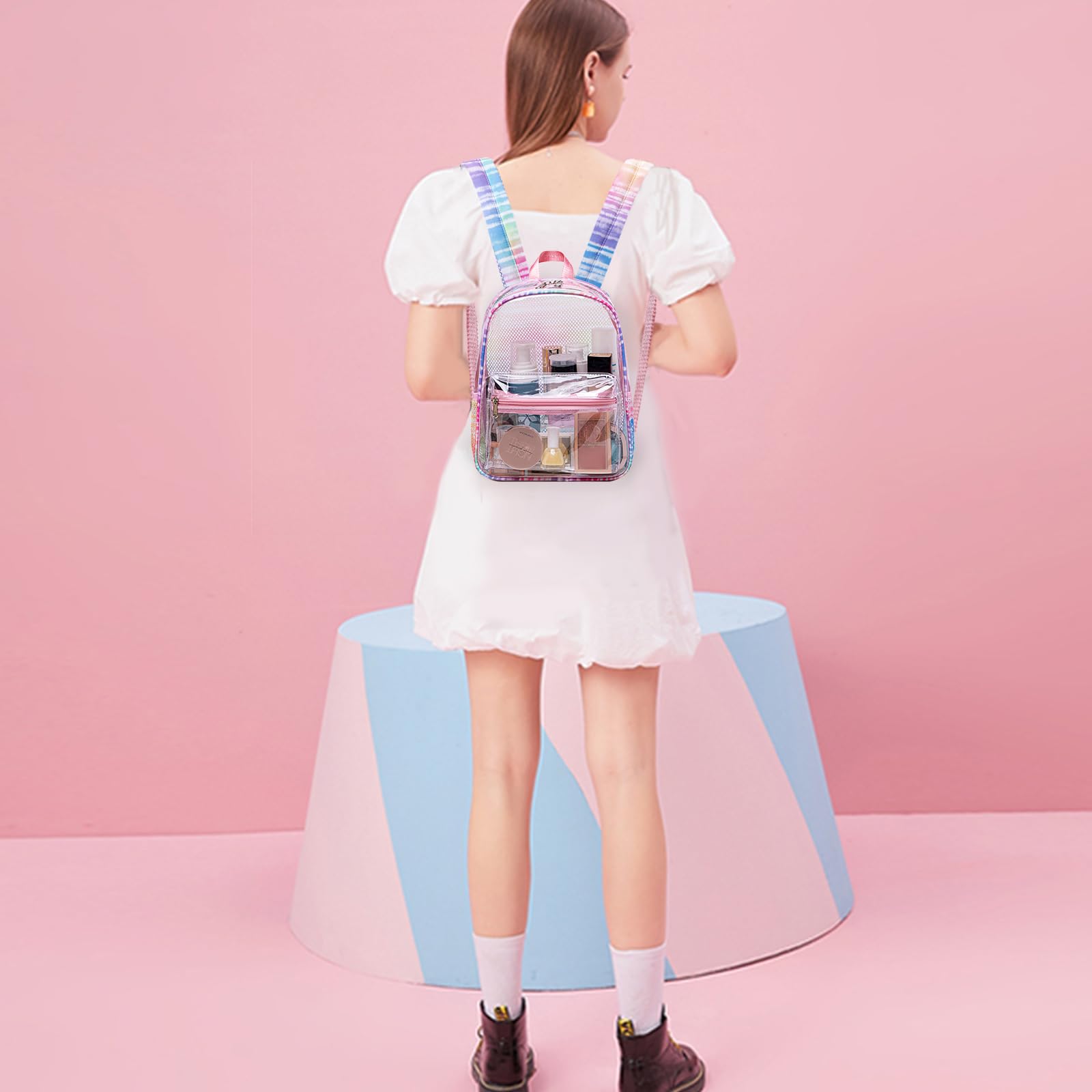 Clear Mini Backpack 12x12x6 - Small Transparent Stadium Bag for Concerts, Festivals & Travel | Lightweight See-Through Plastic Backpack for Work, Security & Events