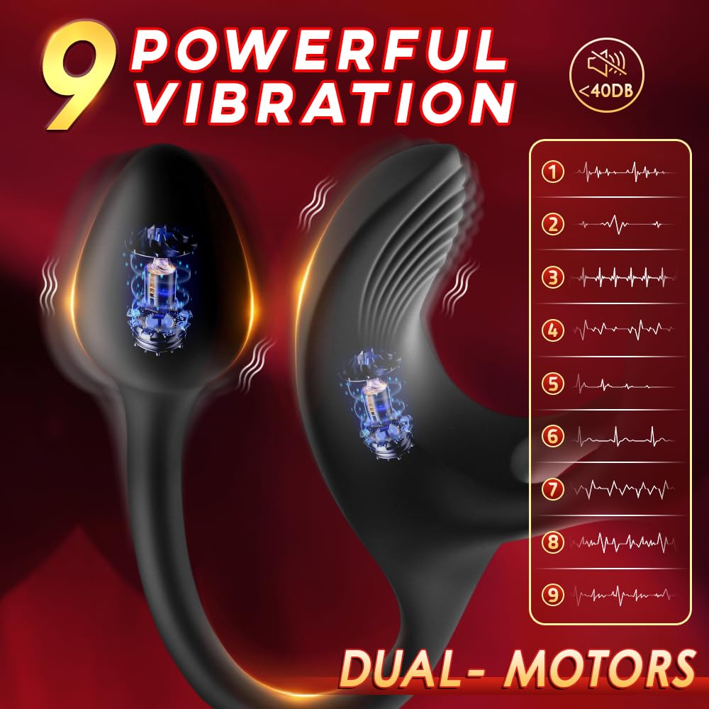 4-in1 Vibrating Cock Ring with Prostate Massager & Remote Control - Anal Plug, Taint Stimulator & Penis Ring for Couples - Enhance Intimacy & Pleasure in Bedroom Play