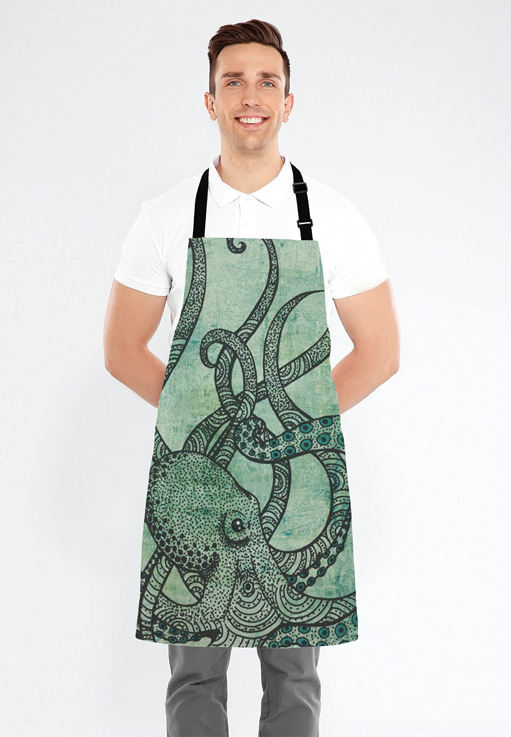 Waterproof Octopus Print Apron for Cooking, Baking & Gardening - Durable Kitchen Apron for Women & Men - Perfect for Home, BBQ & Outdoor Activities