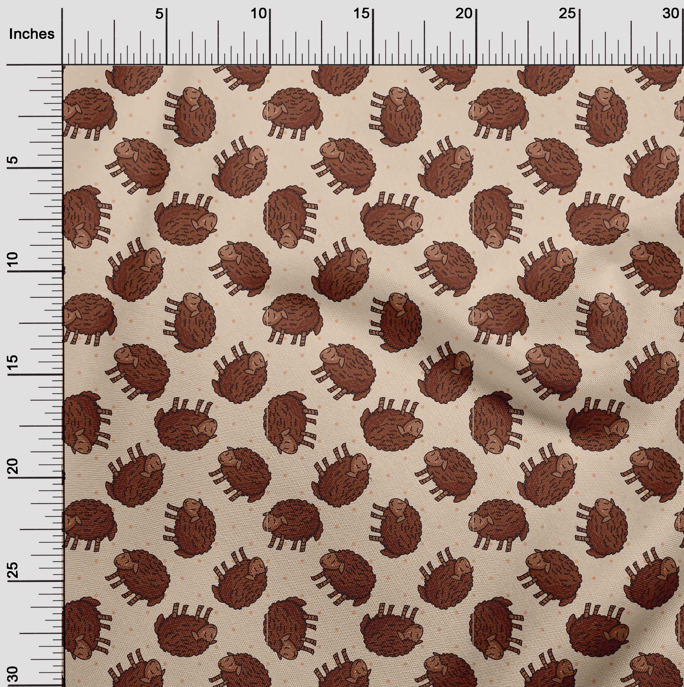 Premium 100% Cotton Poplin Brown Fabric for Kids - Soft Sheep Print DIY Sewing Material by The Yard (42