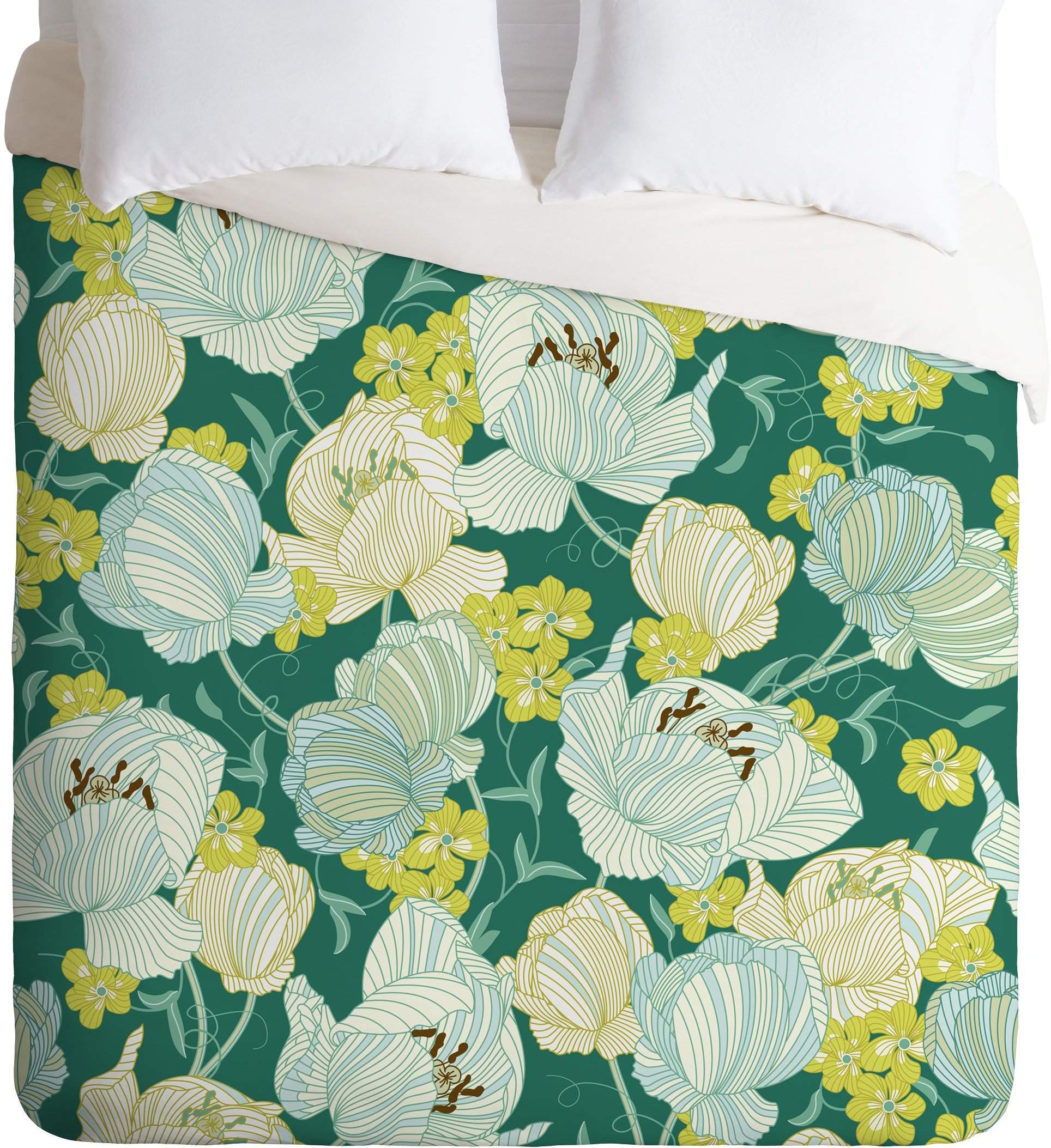 Deny Designs Sabine Reinhart Flower Fields Duvet Cover - Queen Size Floral Bedding Set for Master Bedroom & Guest Room Decor