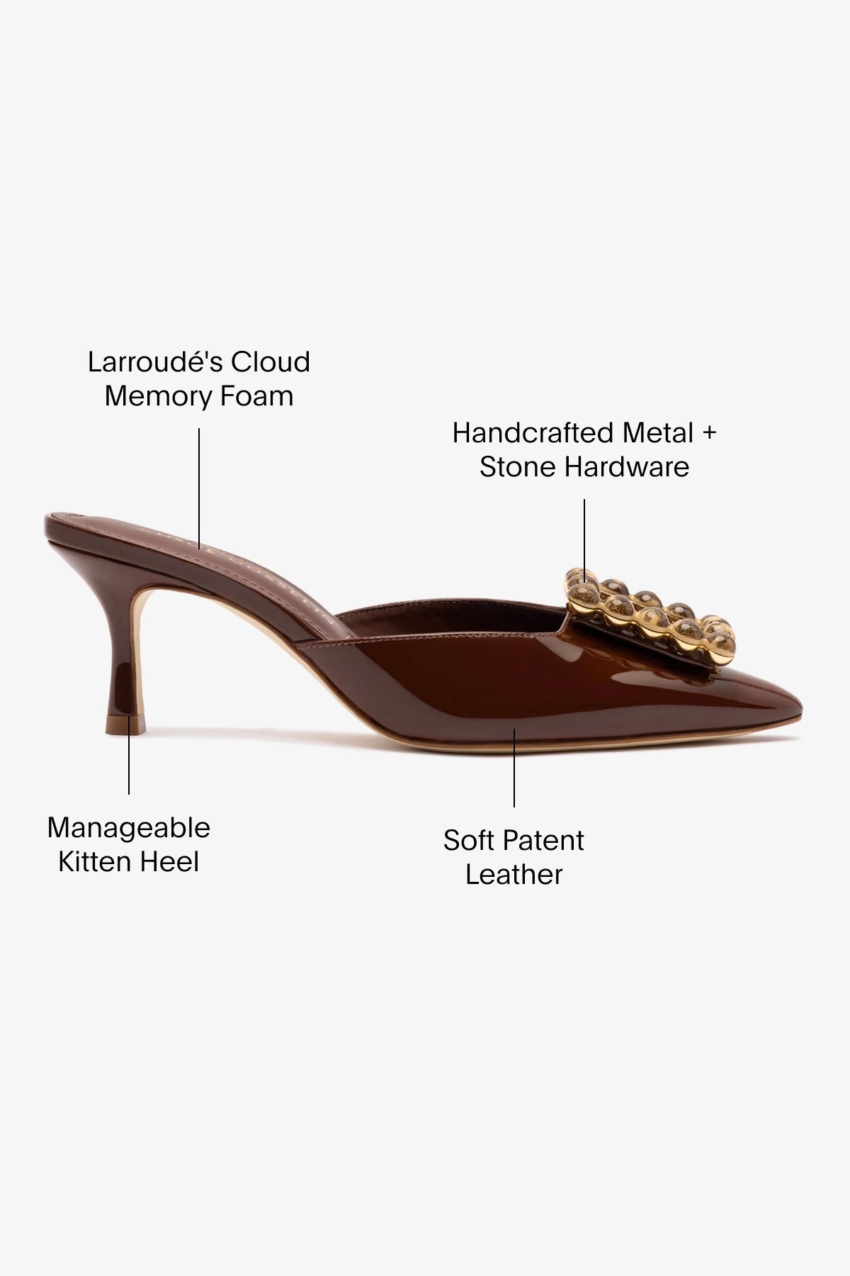 Chloe Gosselin by Larroudé Ava Mule - Brown Patent Leather Women's Shoes | Comfortable Heels for Work, Party & Evening Events