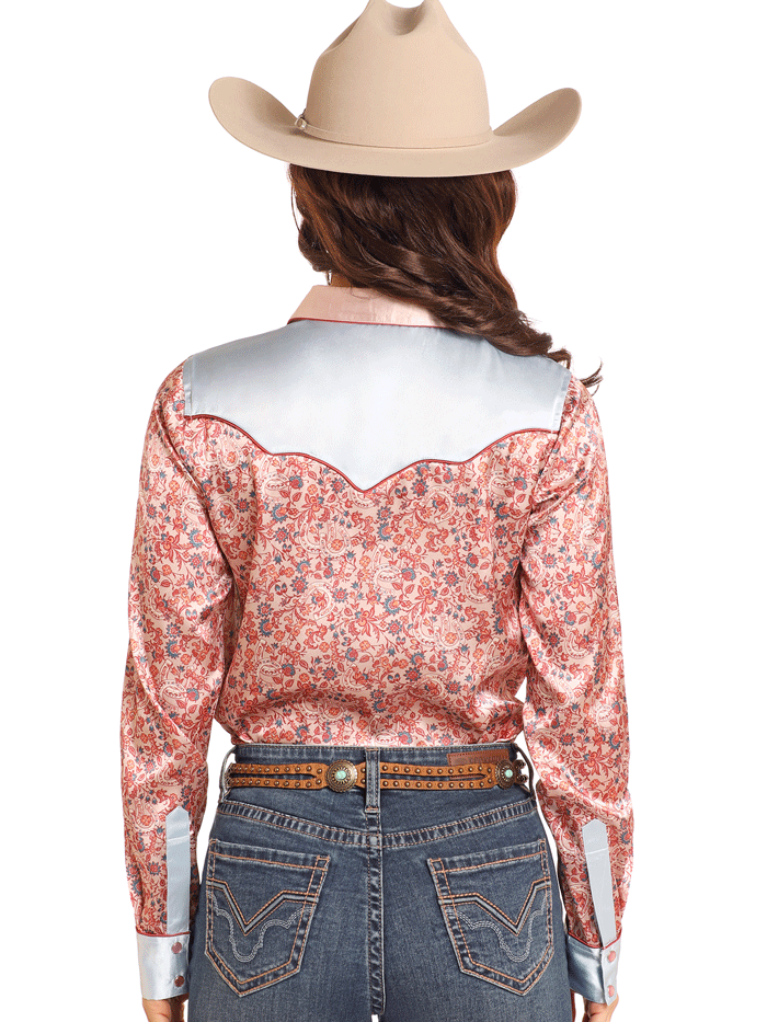 Rock & Roll Denim BWN2S04511 Women's Printed Satin Shirt - Rose Mauve Blouse for Casual Wear, Night Out & Music Festivals