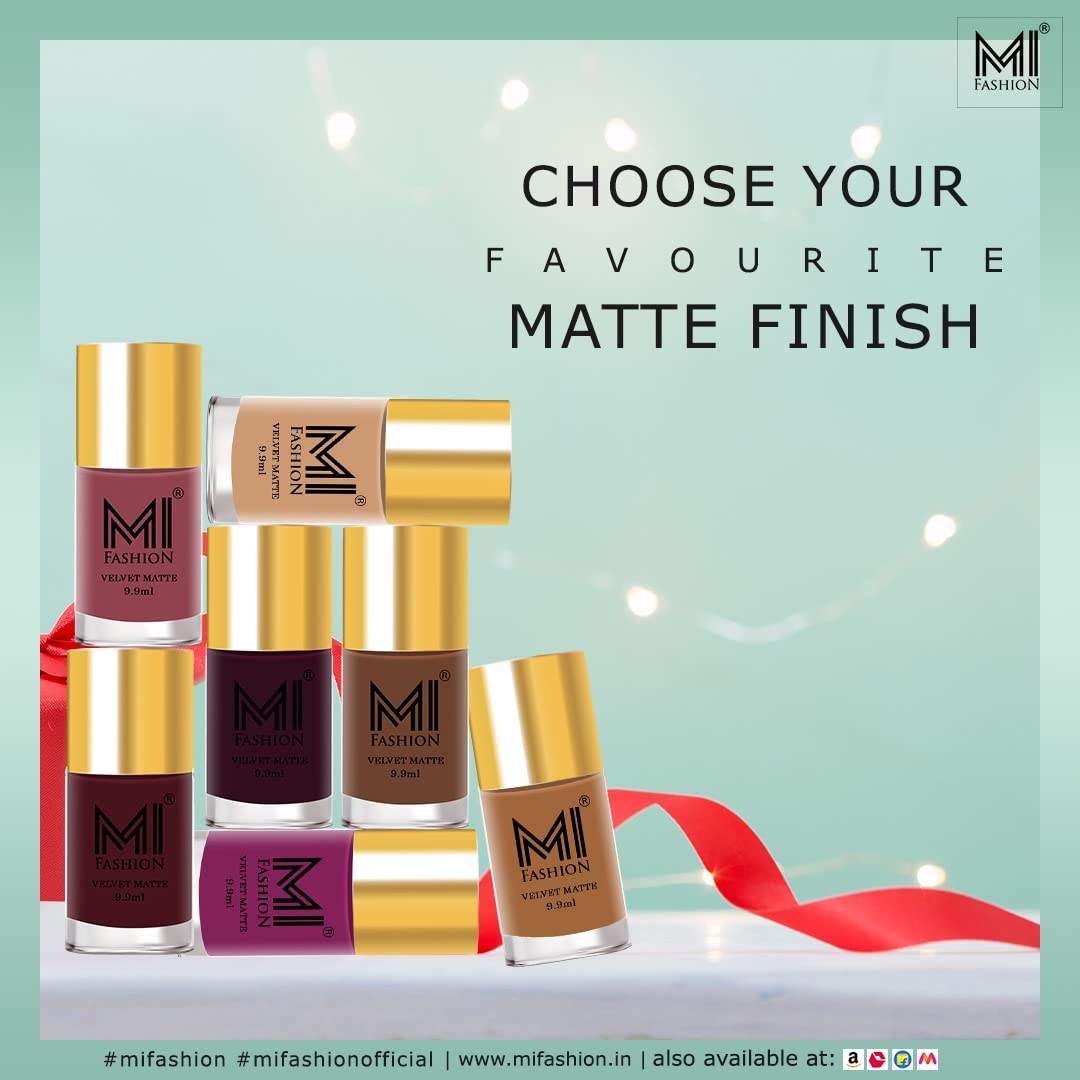 MI Fashion Matte Nail Polish Set of 2 - Long Lasting Grey & Purple Nail Polish with Wide Brush (9.9ml Each) | Perfect for Fall Winter Manicures & Professional Salon Use