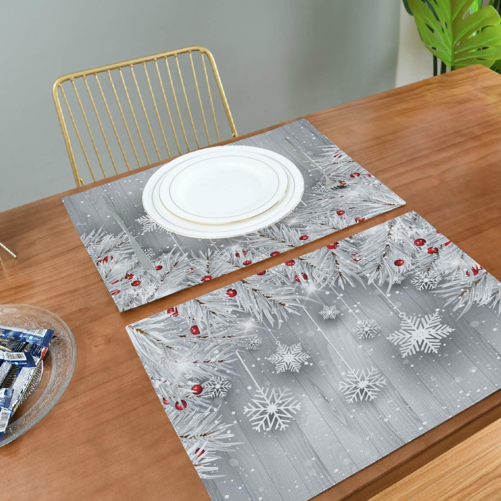 ALAZA Silver Christmas Tree Snowflake Burlap Placemats - Set of 6 Holiday Dining Table Mats for Home & Kitchen Decor - Perfect for Christmas Dinner, Winter Party, and Festive Table Settings