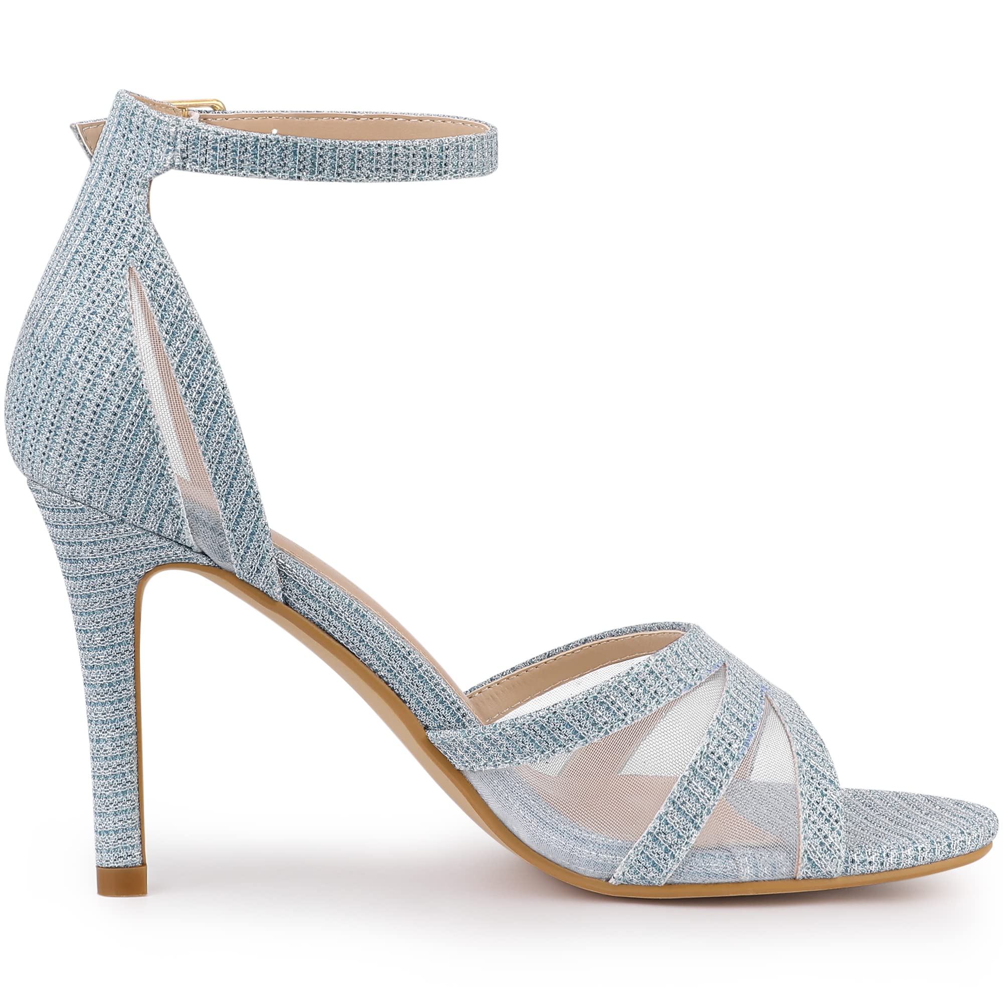 Allegra K Women's Glitter Ankle Strap Stiletto Heel Sandals - Sexy Evening Party Shoes for Prom, Wedding & Night Out