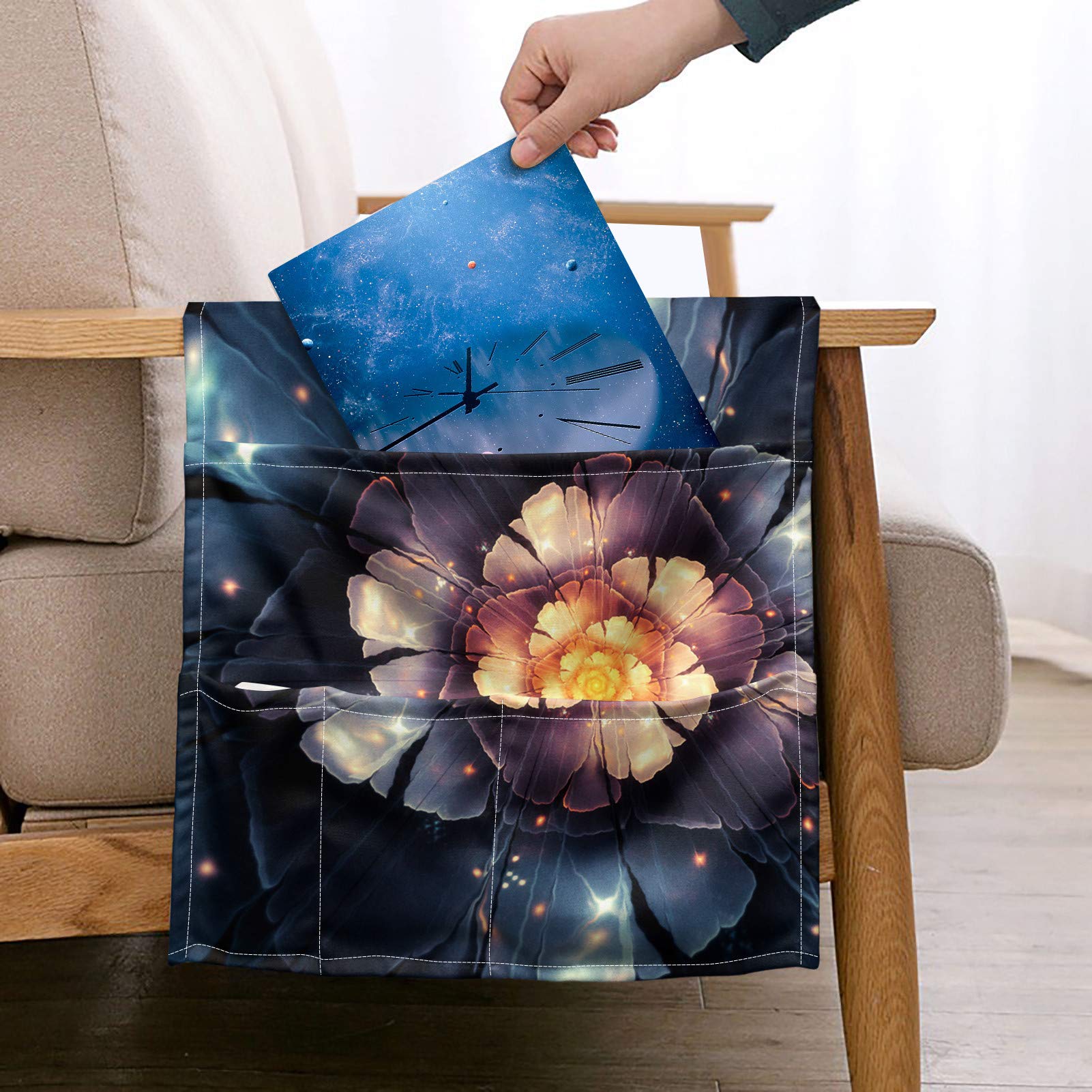 Vintage Floral Hanging Storage Organizer - 5-Pocket Bedside, Sofa & Cabinet Organizer for Phone, Tablet, Magazine, Remote Control - Perfect for Living Room, Bedroom & Office Organization