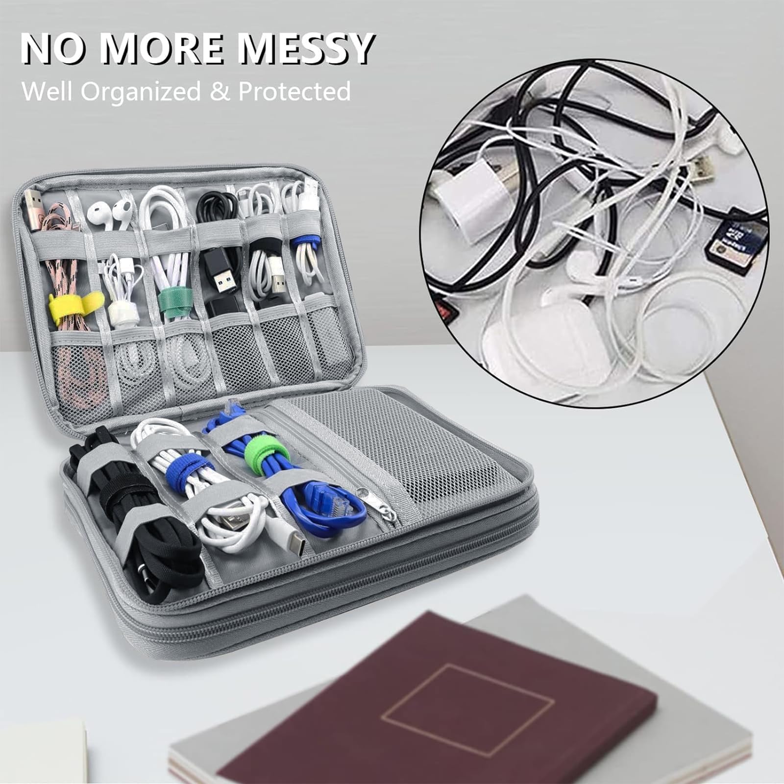 Teskyer Waterproof Travel Organizer Bag for Electronics & Cables - 9.6 x 6.9 Inch Dark Gray Travel Accessories - Perfect for Men & Women Travel Essentials, Business Trips, Vacations & Holiday Packing