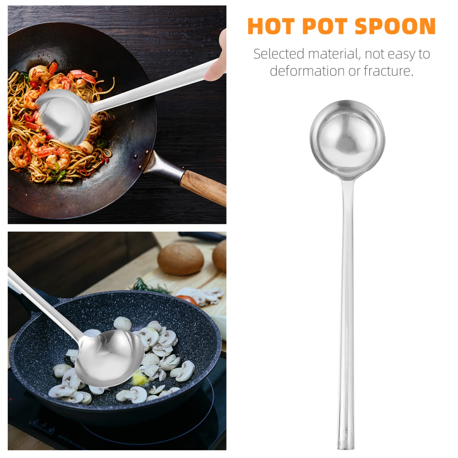 HEMOTON 1pc Stainless Steel Cooking Spoon - Non Slip Soup Ladle for Hot Pot, Serving, Mixing & Basting - Rustproof & Nonstick Kitchen Utensil - Perfect for Cooking, Baking & Food Preparation