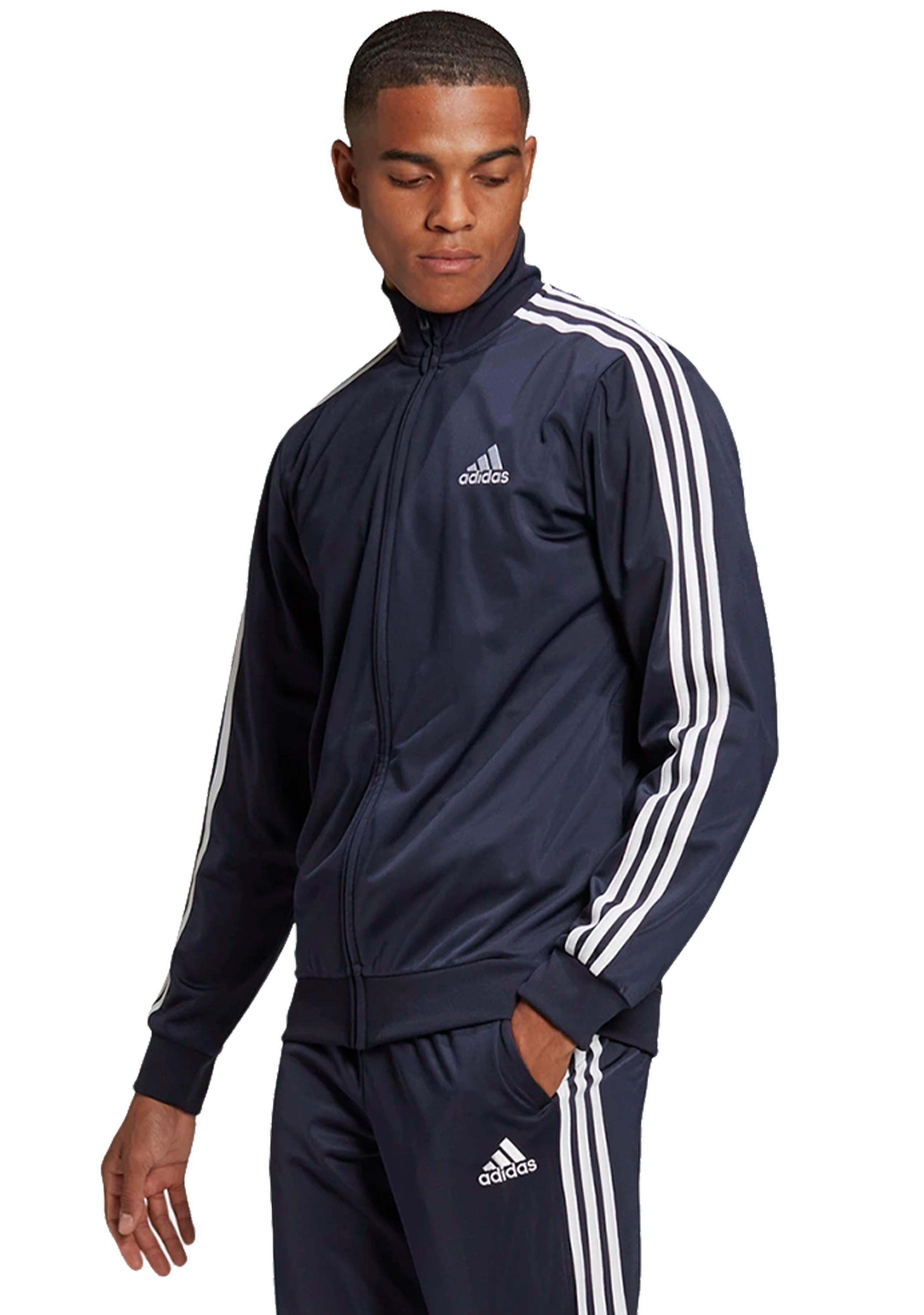 Adidas Men's Primegreen Essentials 3-Stripes Track Jacket - Navy Blue Athletic Top for Running, Gym & Casual Wear