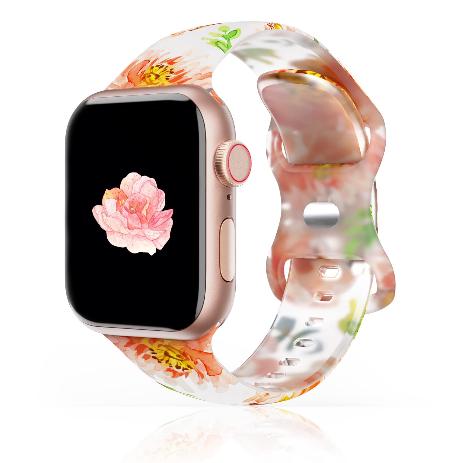 HENEAN Floral Silicone Apple Watch Band for Women - Soft Sport Strap Compatible with iWatch Series 8/7/6/5/4/3/2/1/SE/Ultra (38mm 40mm 41mm 42mm 44mm 45mm 49mm) - Perfect for Workouts, Running & Everyday Fashion Accessory