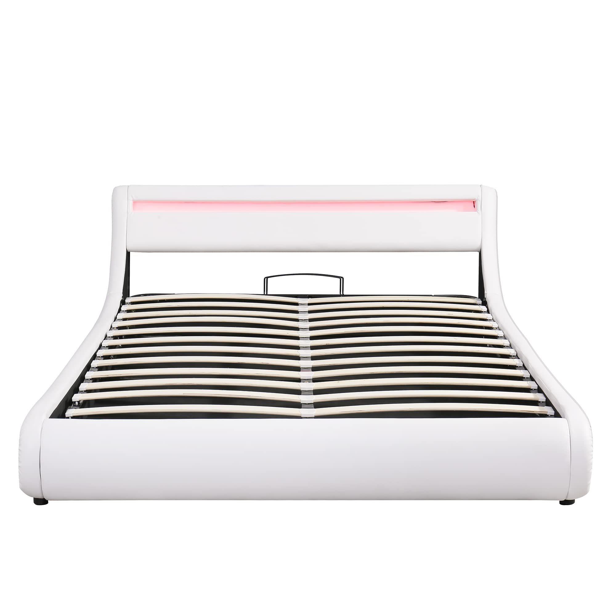 Modern Gas Lift Storage Bed with LED Headboard - Upholstered Leather Platform Bed with Hydraulic Storage System, Queen Size - Perfect for Small Bedrooms, Guest Rooms & Modern Apartments