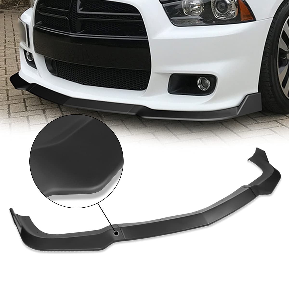 DNA MOTORING OE Style Front Bumper Lip with Side Canards for 2011-2014 Dodge Charger SRT | Matte Black Finish | 2-PU-568 | Enhances Aerodynamics & Sporty Look for Street Racing & Car Shows