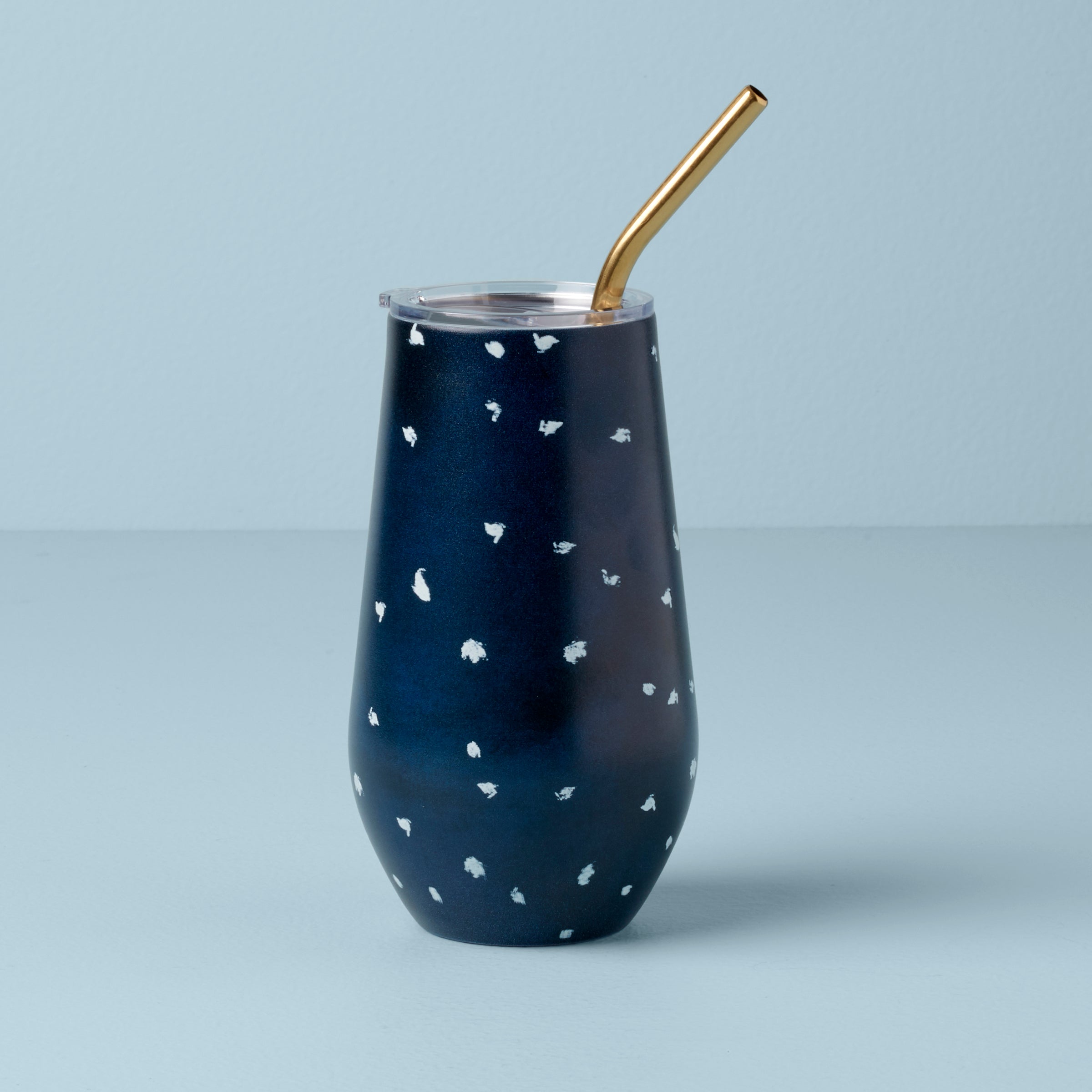 Premium Blue Bay Dot Stainless Steel Wine Tumbler with Lid & Reusable Straw - Insulated 20oz Stainless Steel Cup for Wine, Cocktails, Iced Coffee - Perfect for Parties, Picnics, Beach & Outdoor Activities