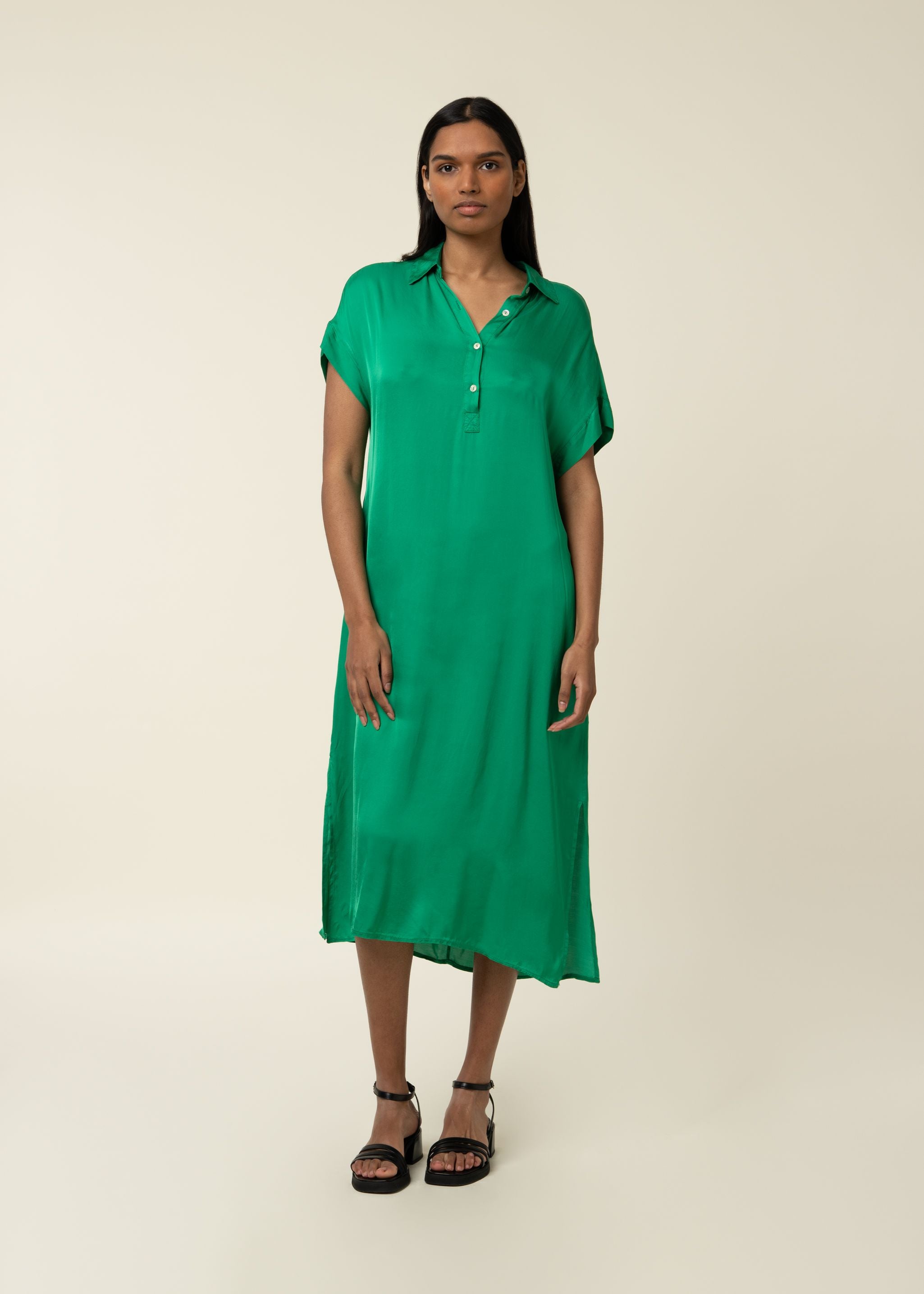 Galiena Women's Emerald Green Dress - Elegant Flowy Midi Dress for Casual Wear, Parties & Special Occasions