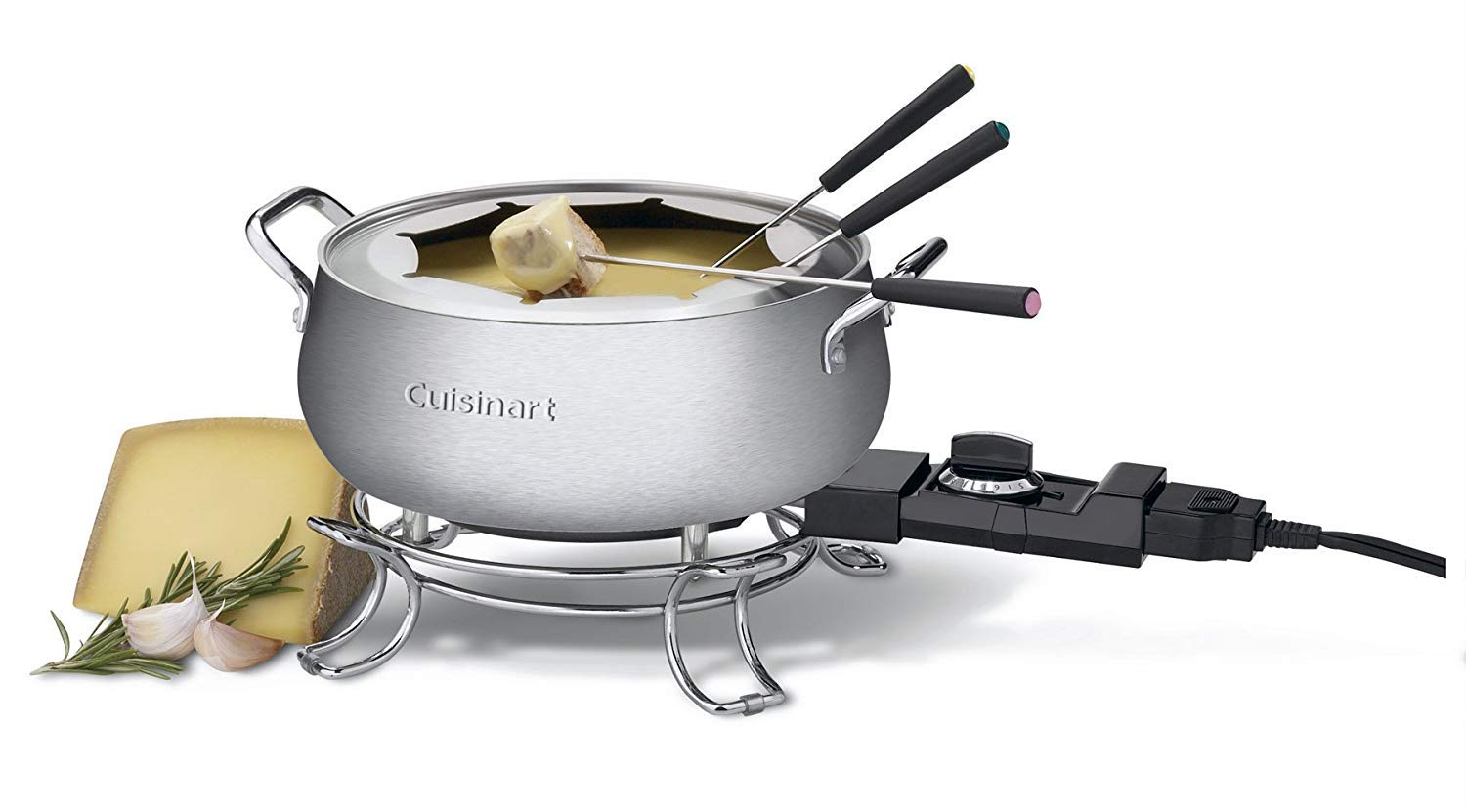 Premium CFO-3SS Electric Fondue Pot Set - 2 Quart Stainless Steel Melting Pot with Adjustable Temperature - Perfect for Cheese, Chocolate & Oil Fondue Parties at Home