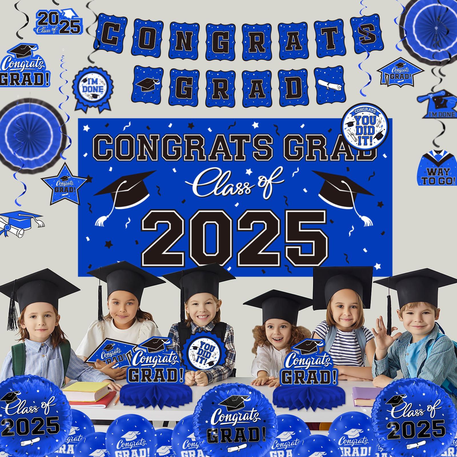 2025 Graduation Decorations Set - Congrats Banner, Backdrop & Balloons for High School & College Party