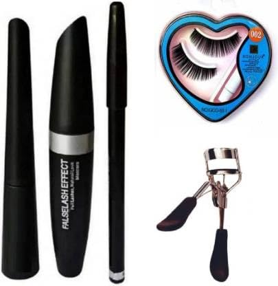KAARM 3-in-1 Makeup Kit (Hyper Glossy Eyeliner, Hypercurl Mascara & Eyebrow Pencil) with False Eyelashes, Eyelash Glue & Eyelash Curler - Perfect for Party, Wedding & Everyday Glam Makeup Looks